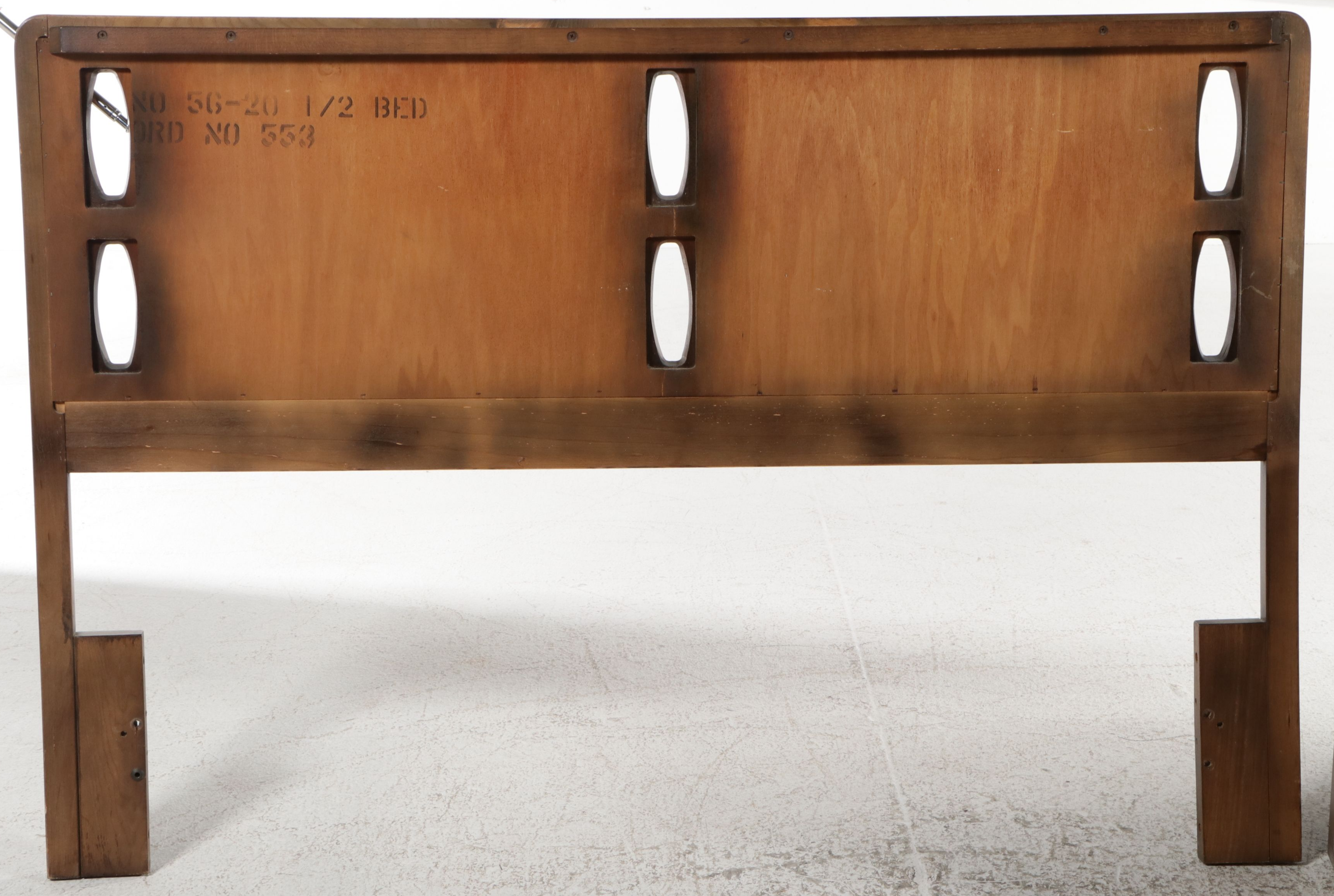 Mid Century Modern Sculpted Walnut Queen Headboard with Nightstand