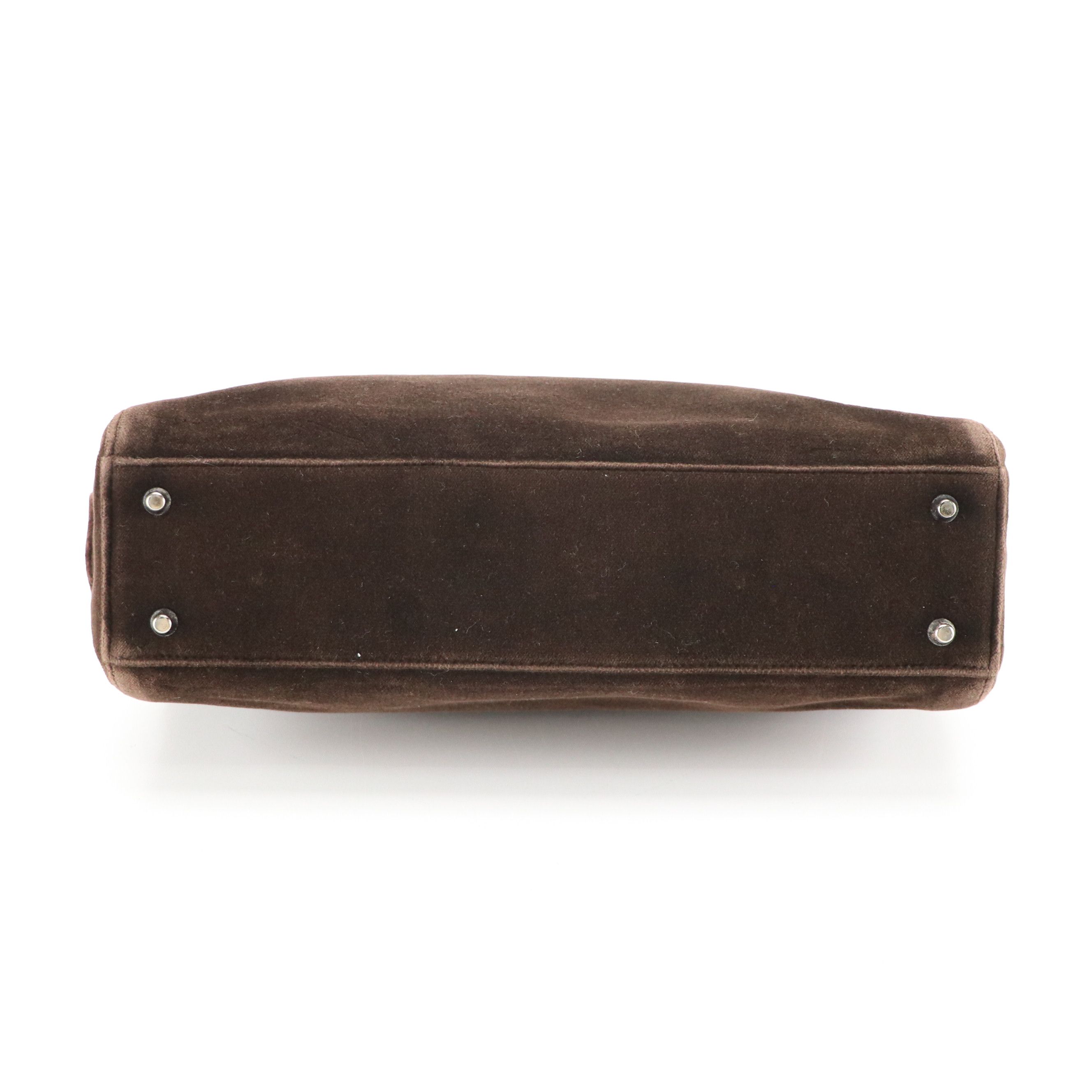 Prada Domed Zip-Top Handbag in Chocolate Brown Velour and Calfskin Trim