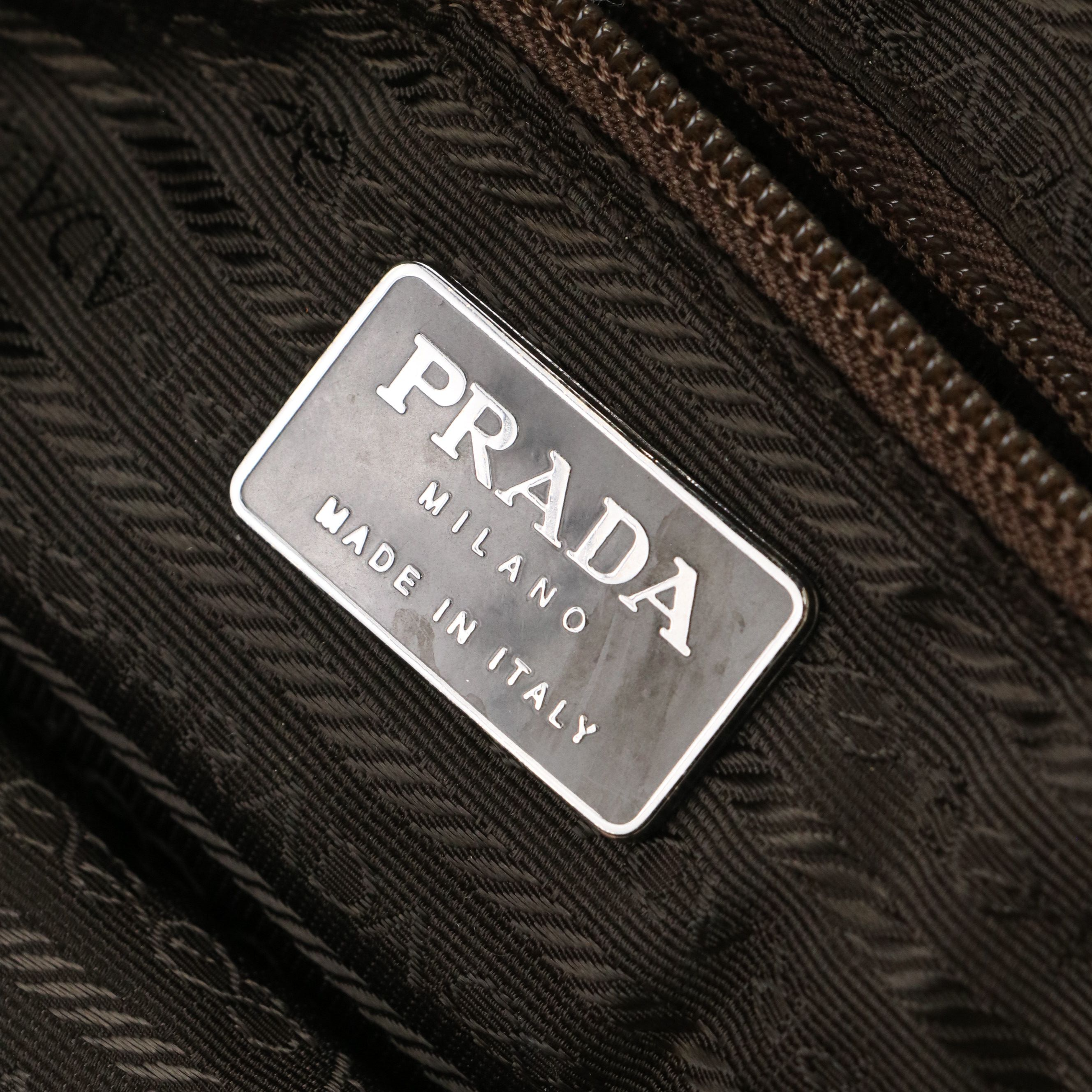 Prada Domed Zip-Top Handbag in Chocolate Brown Velour and Calfskin Trim