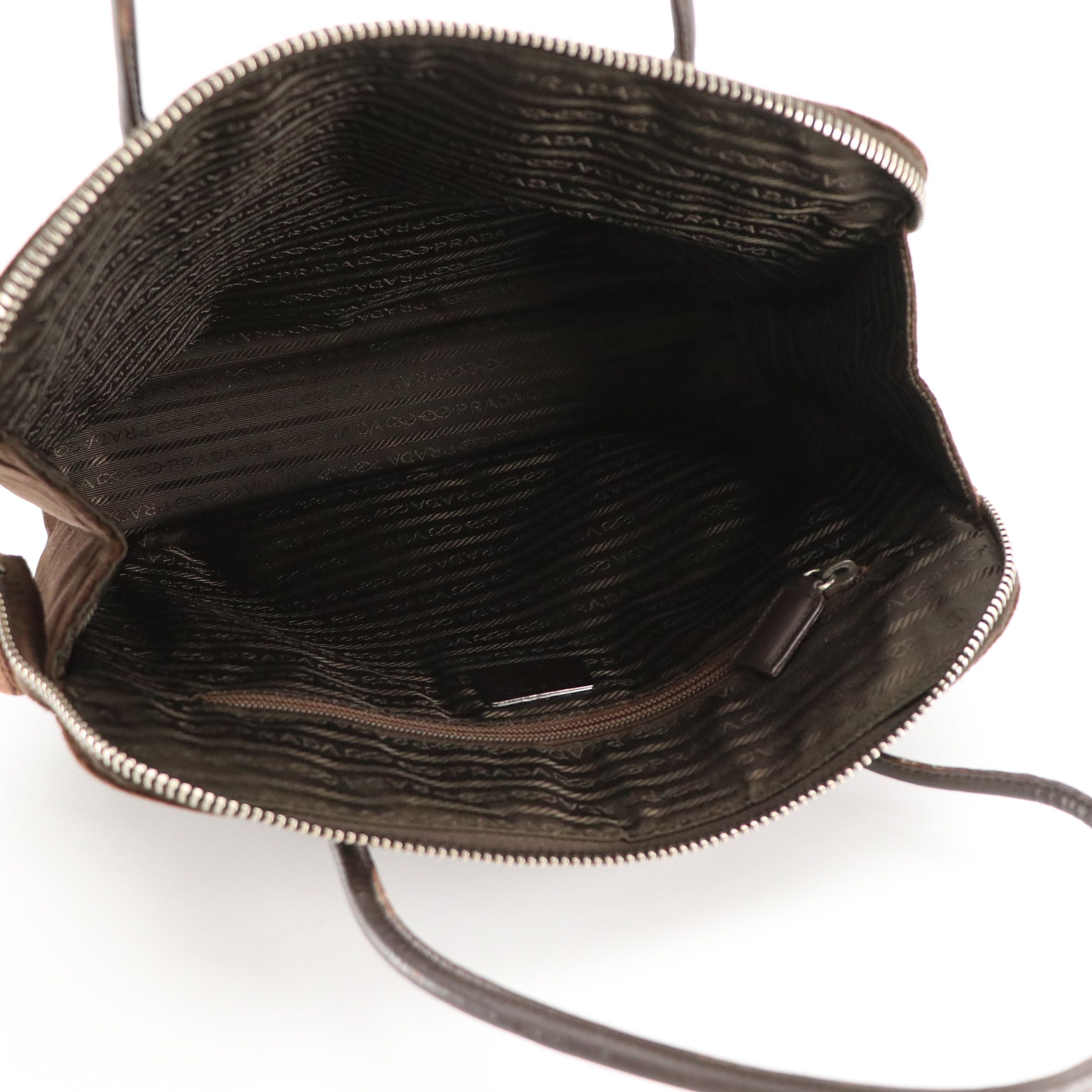 Prada Domed Zip-Top Handbag in Chocolate Brown Velour and Calfskin Trim