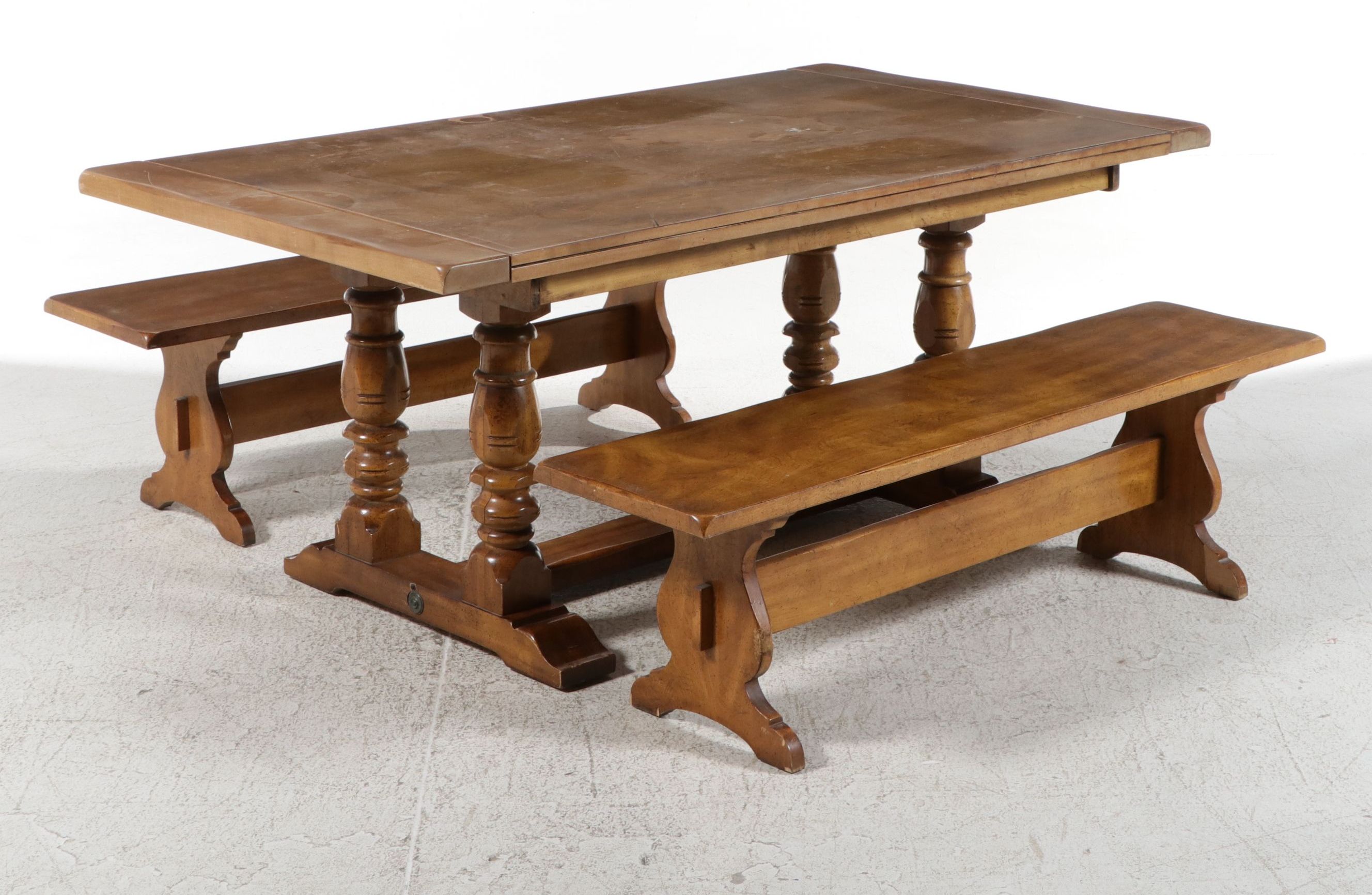 French Style Oak Refectory Dining Table and Benches