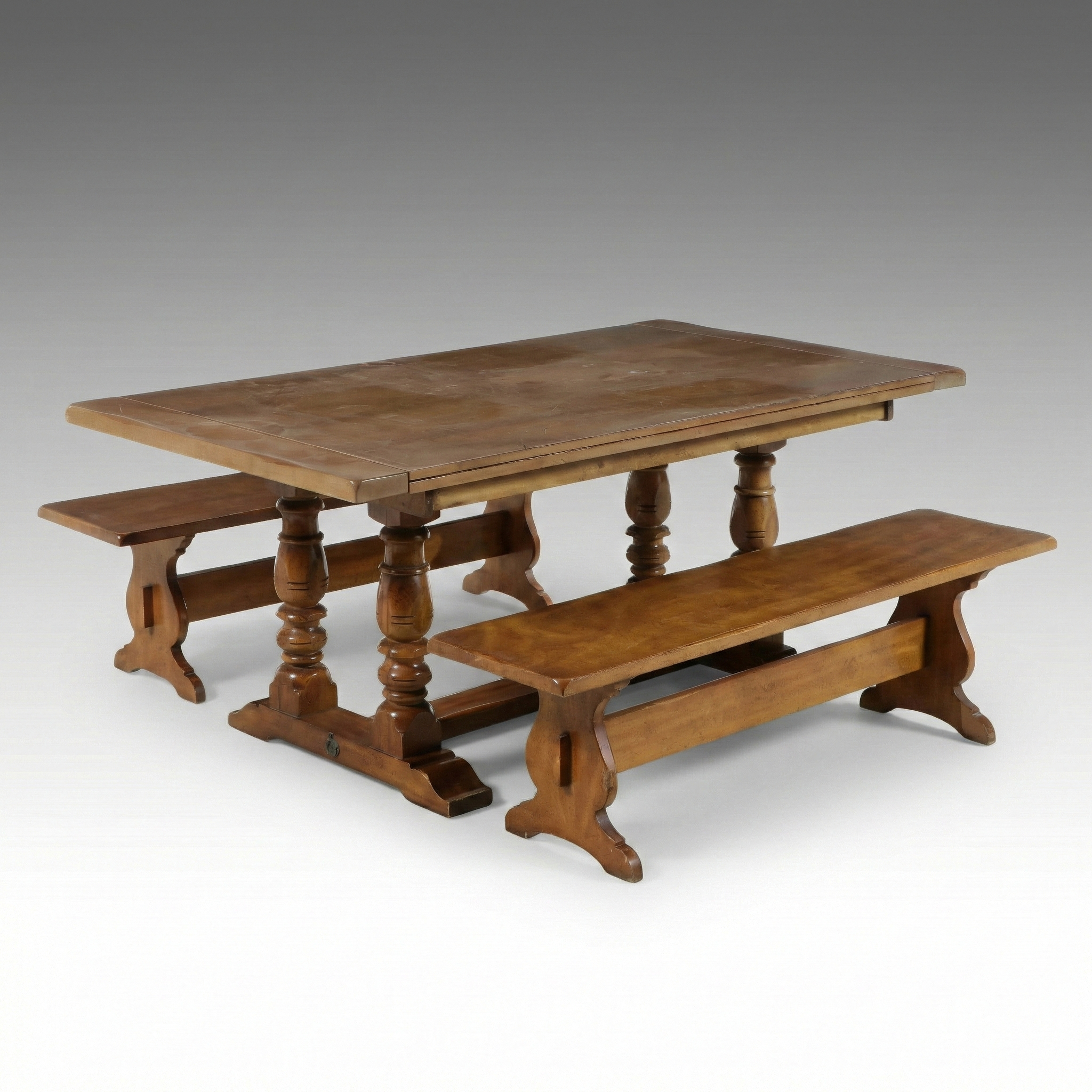 French Style Oak Refectory Dining Table and Benches
