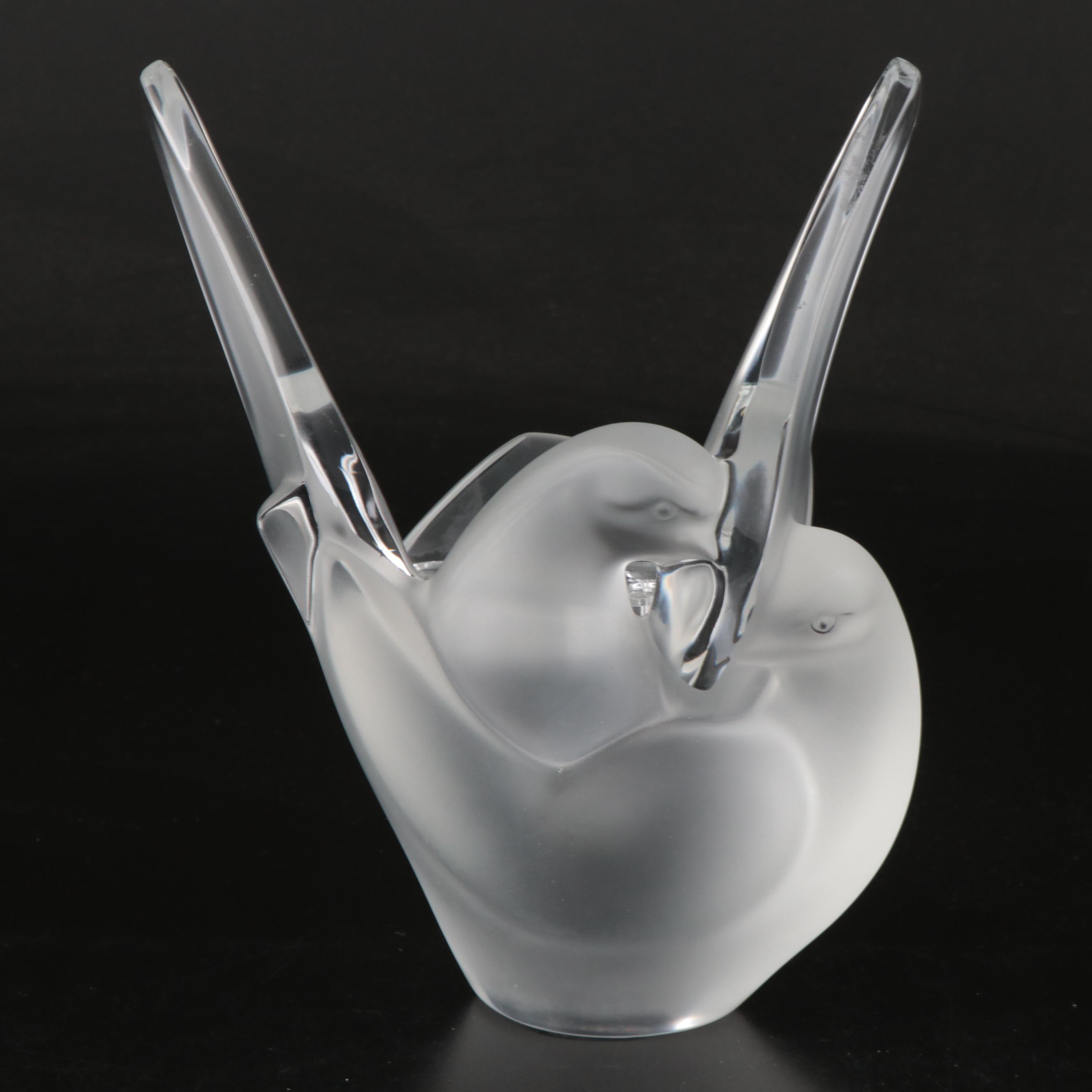 Lalique "Sylvie" Frosted Crystal Vase with Flower Frog