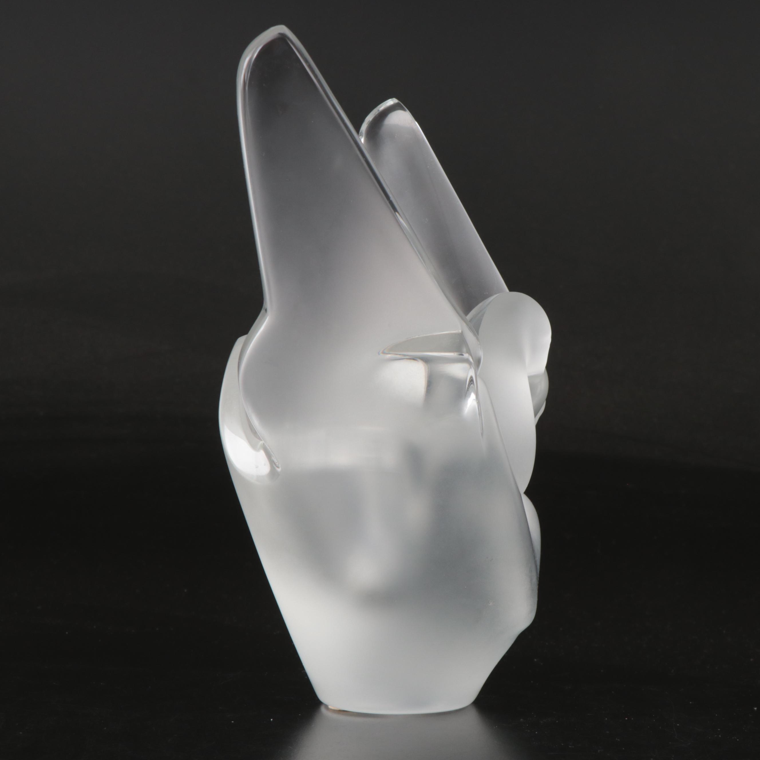 Lalique "Sylvie" Frosted Crystal Vase with Flower Frog