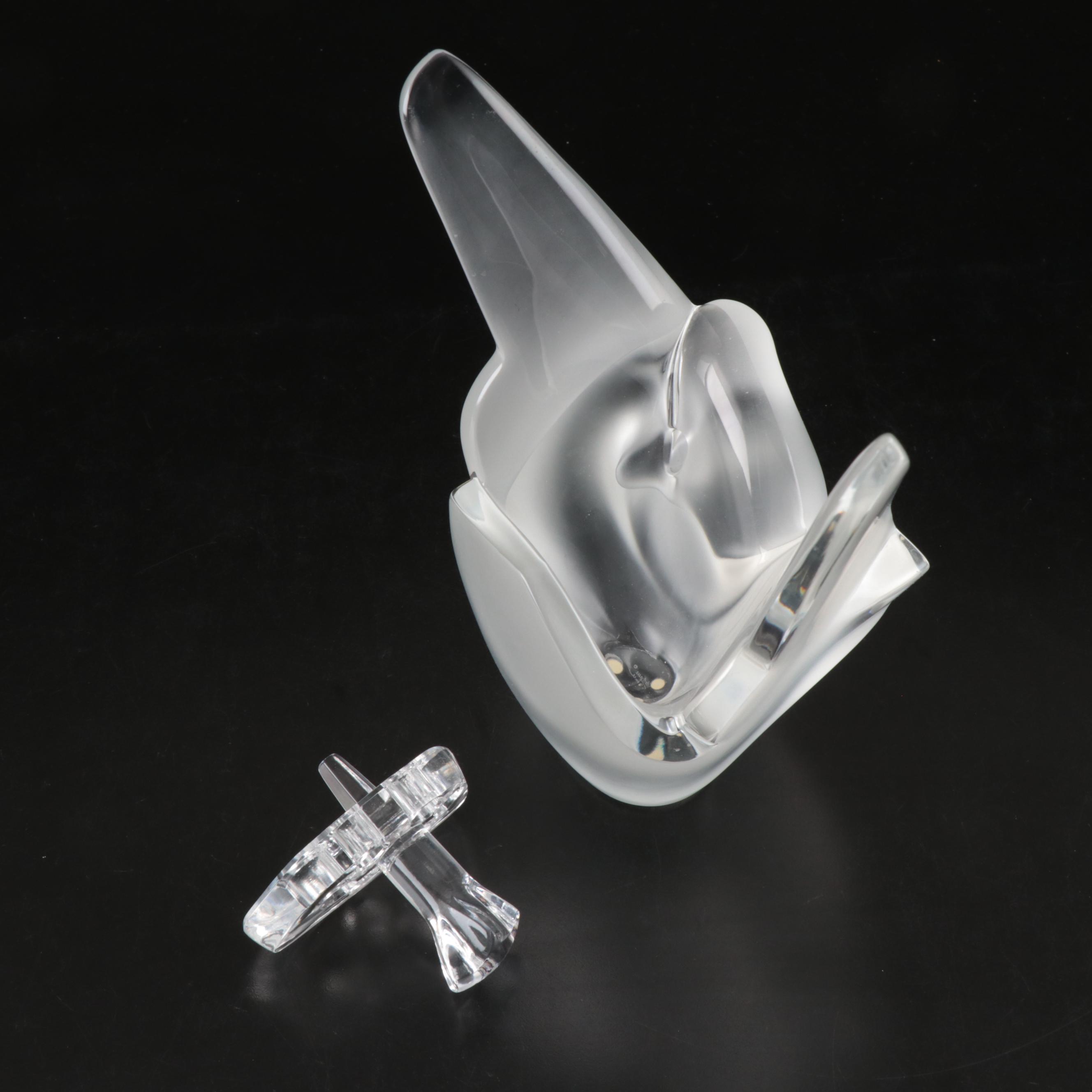 Lalique "Sylvie" Frosted Crystal Vase with Flower Frog