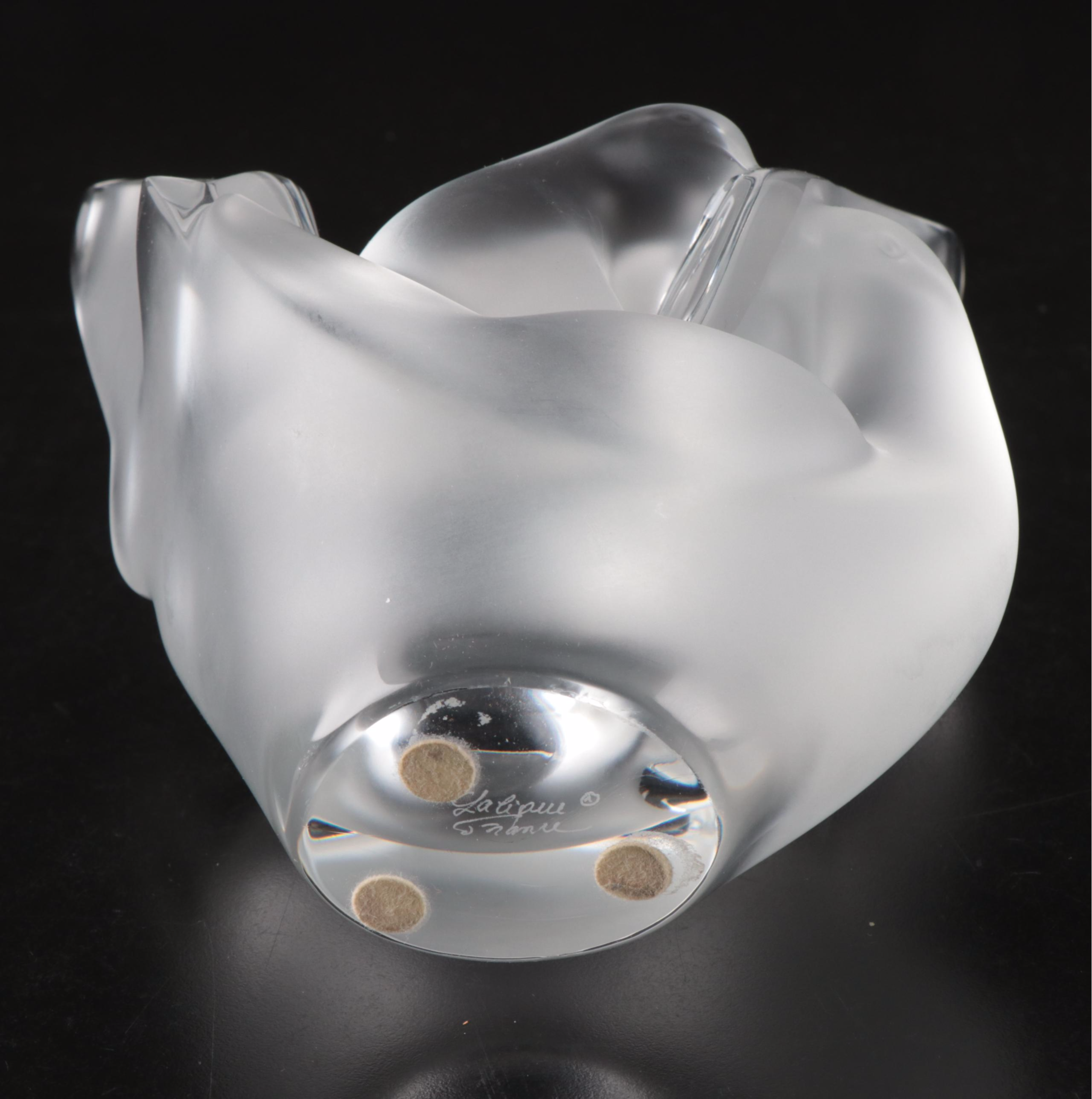 Lalique "Sylvie" Frosted Crystal Vase with Flower Frog