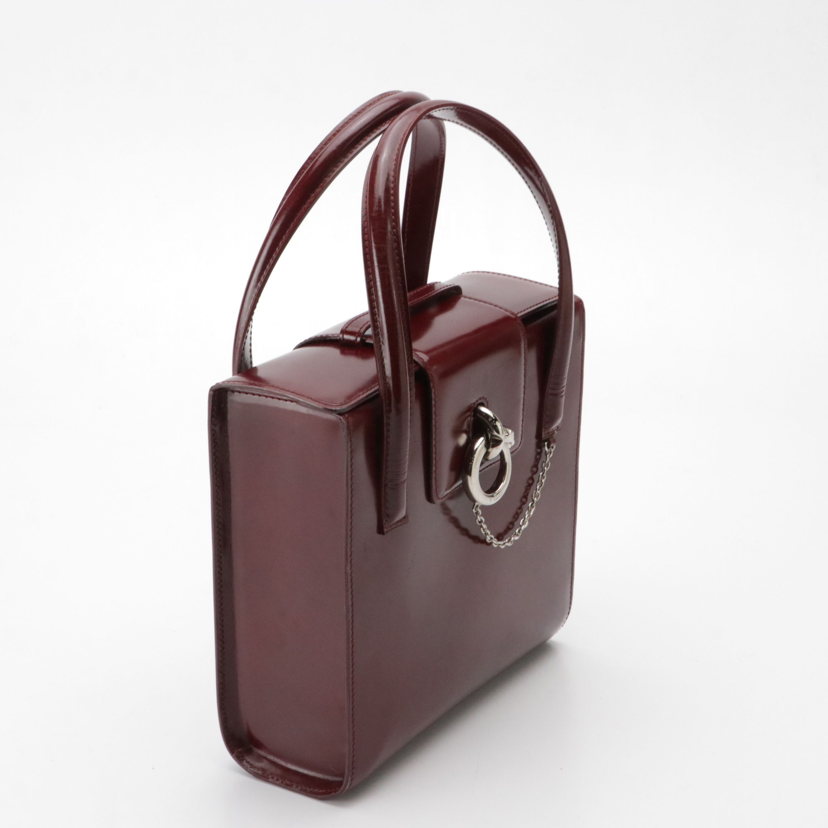Cartier Panthère Top Handle Box Bag in Burgundy Patent Leather