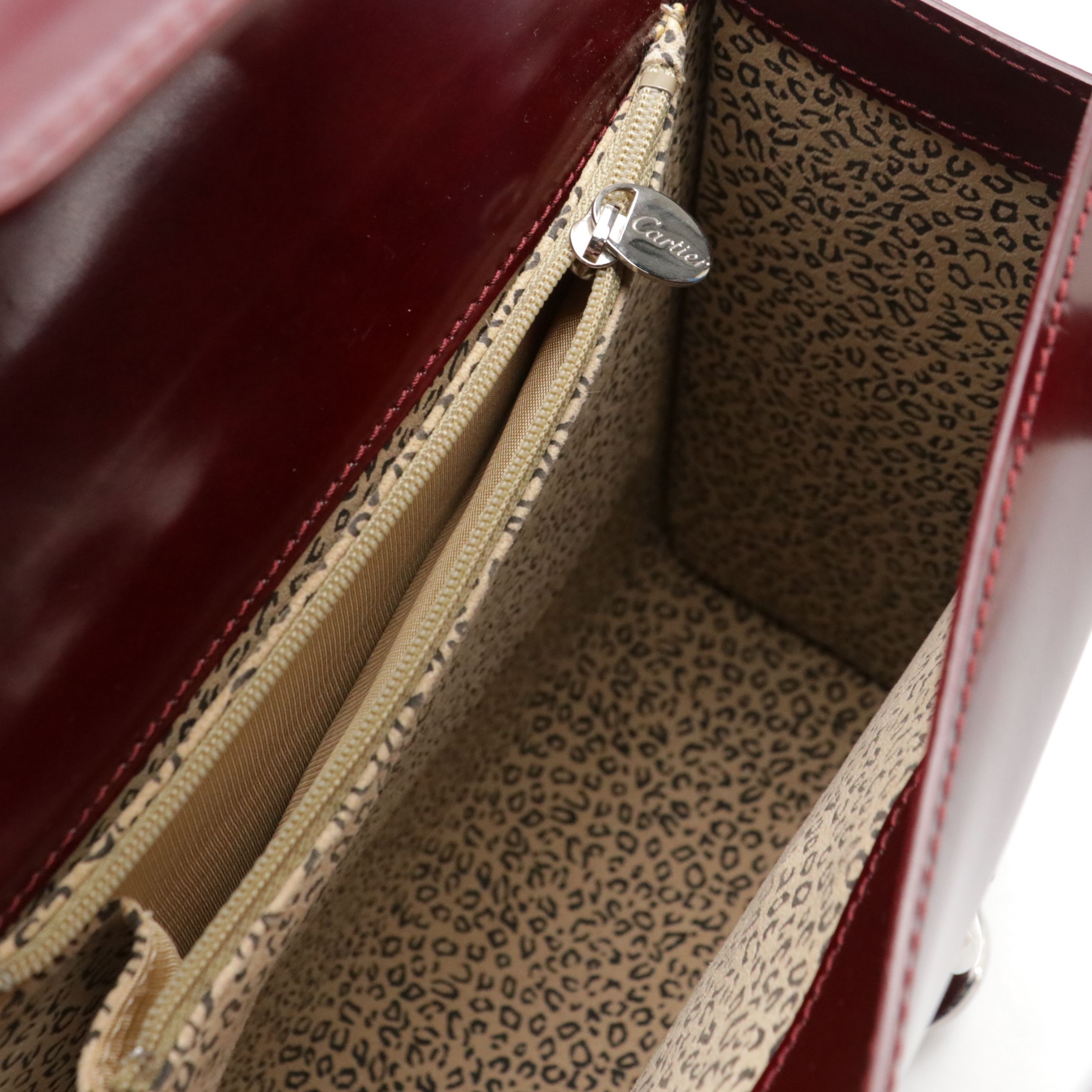 Cartier Panthère Top Handle Box Bag in Burgundy Patent Leather