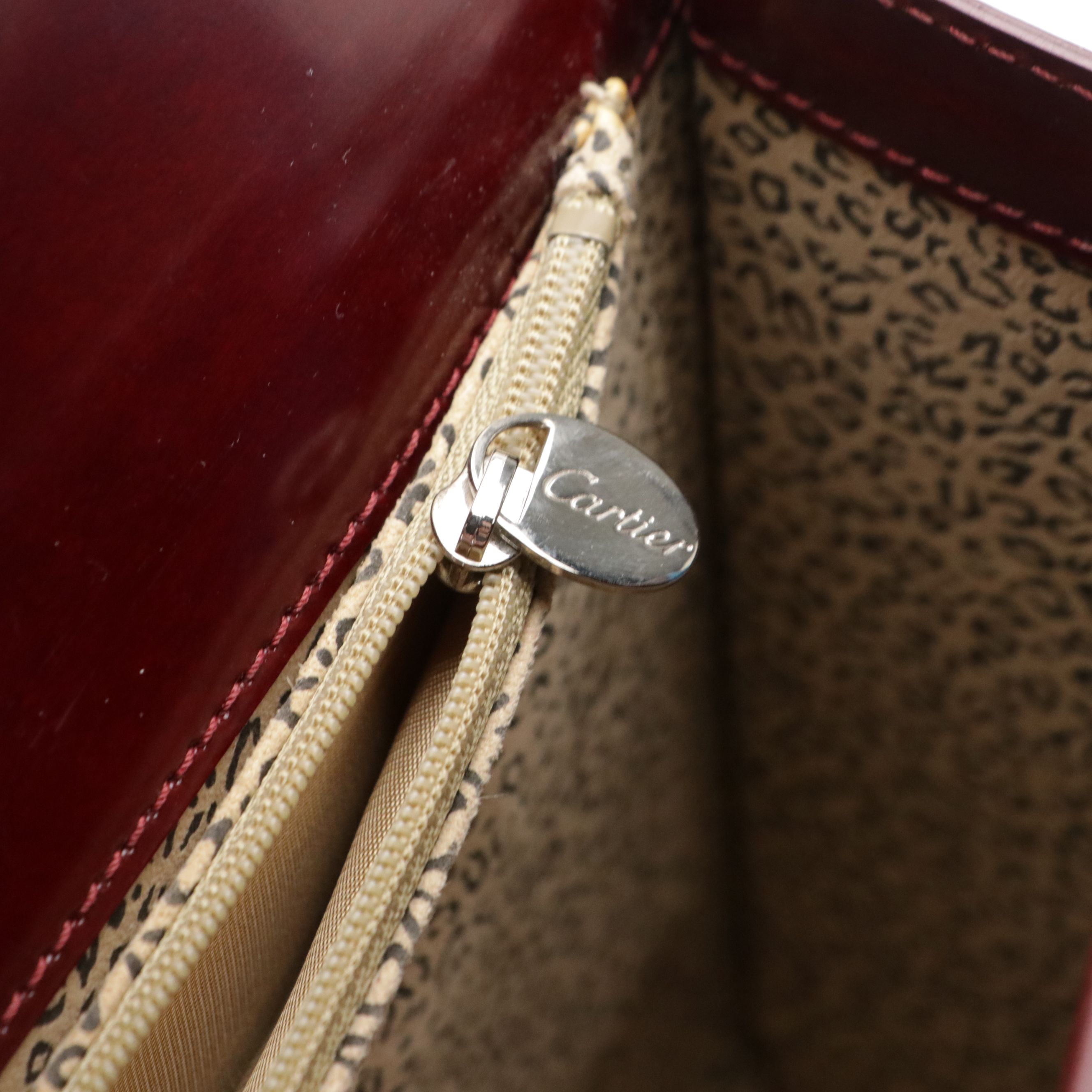 Cartier Panthère Top Handle Box Bag in Burgundy Patent Leather