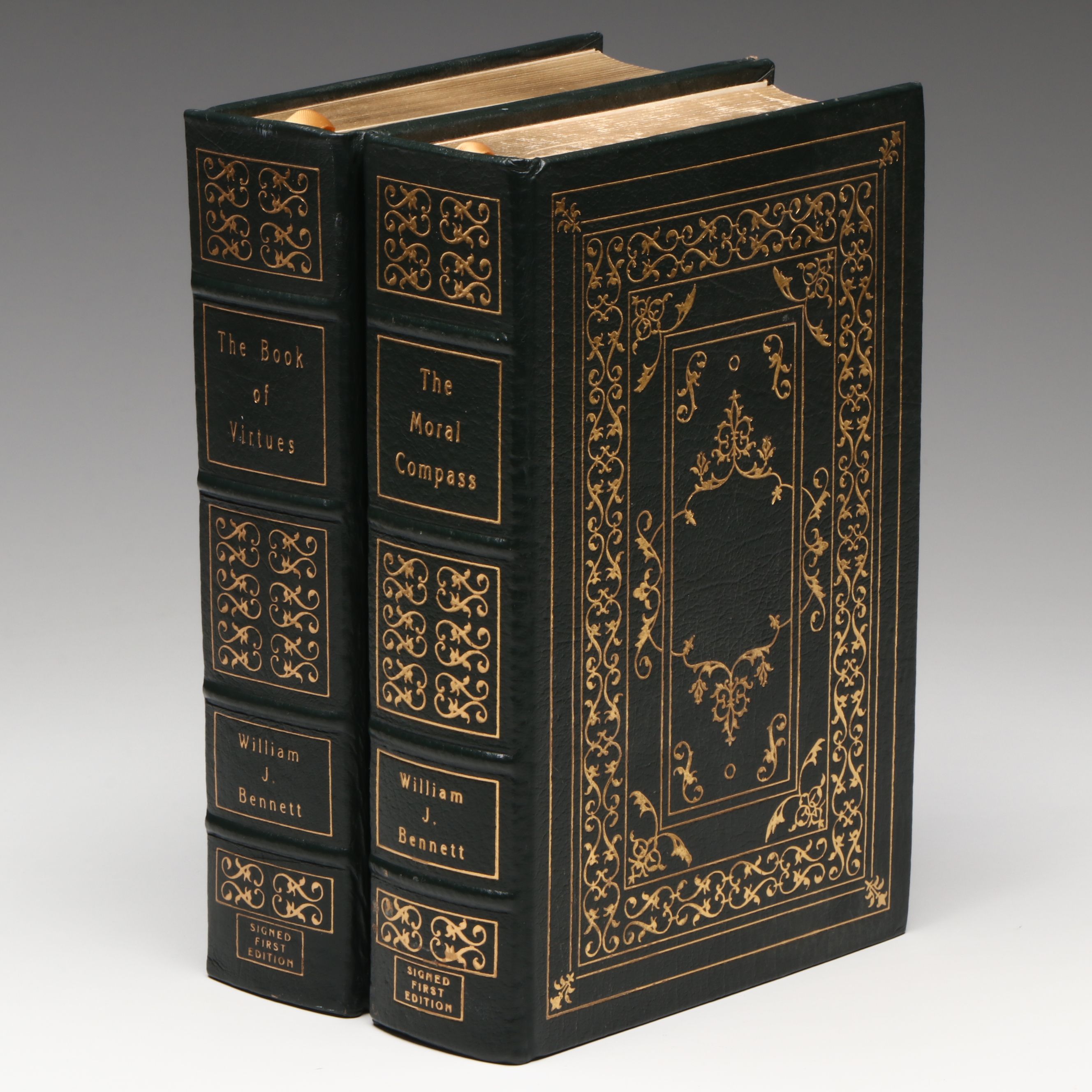 Signed First Edition "The Book of Virtues" and "The Moral Compass" by W. Bennett