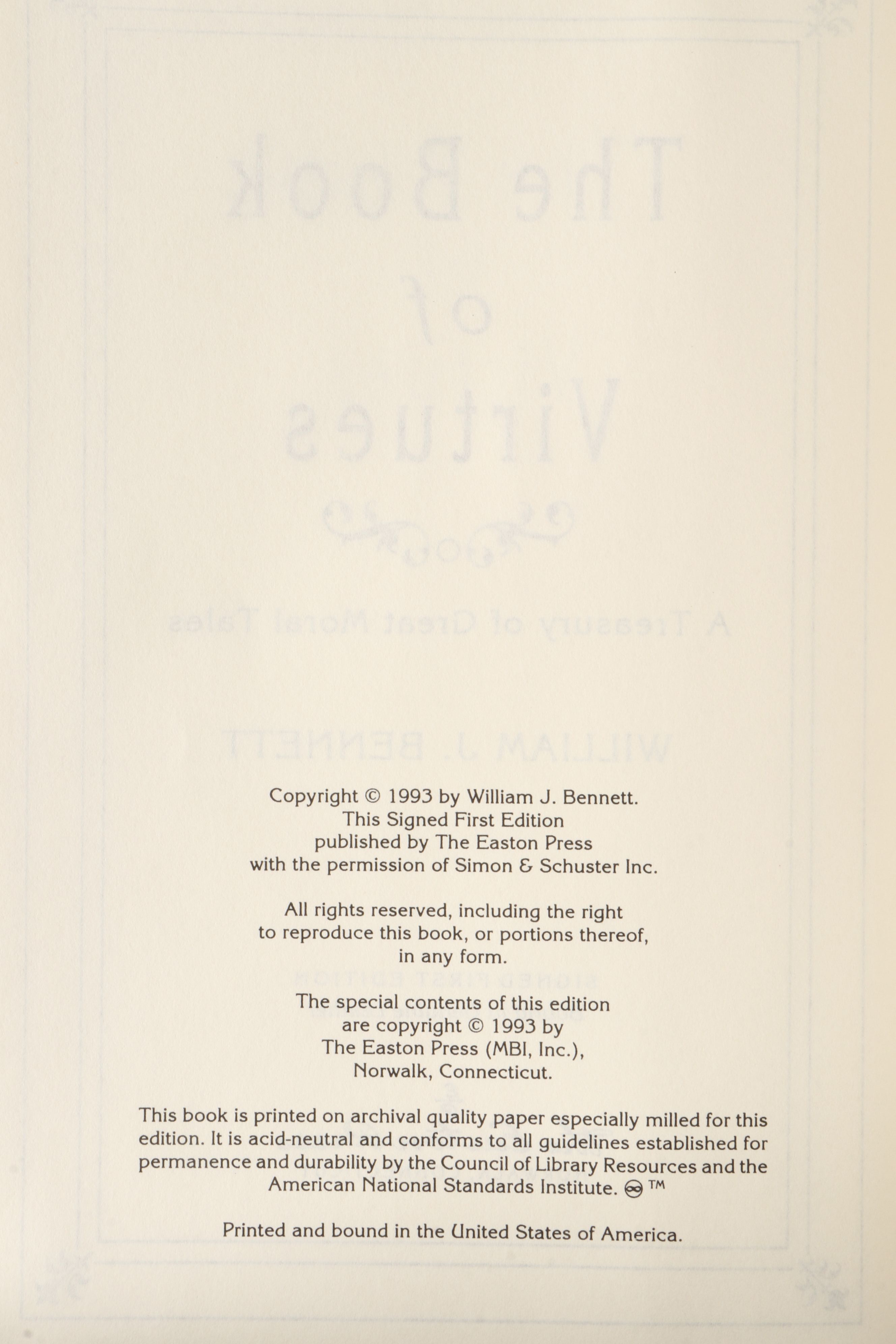 Signed First Edition "The Book of Virtues" and "The Moral Compass" by W. Bennett