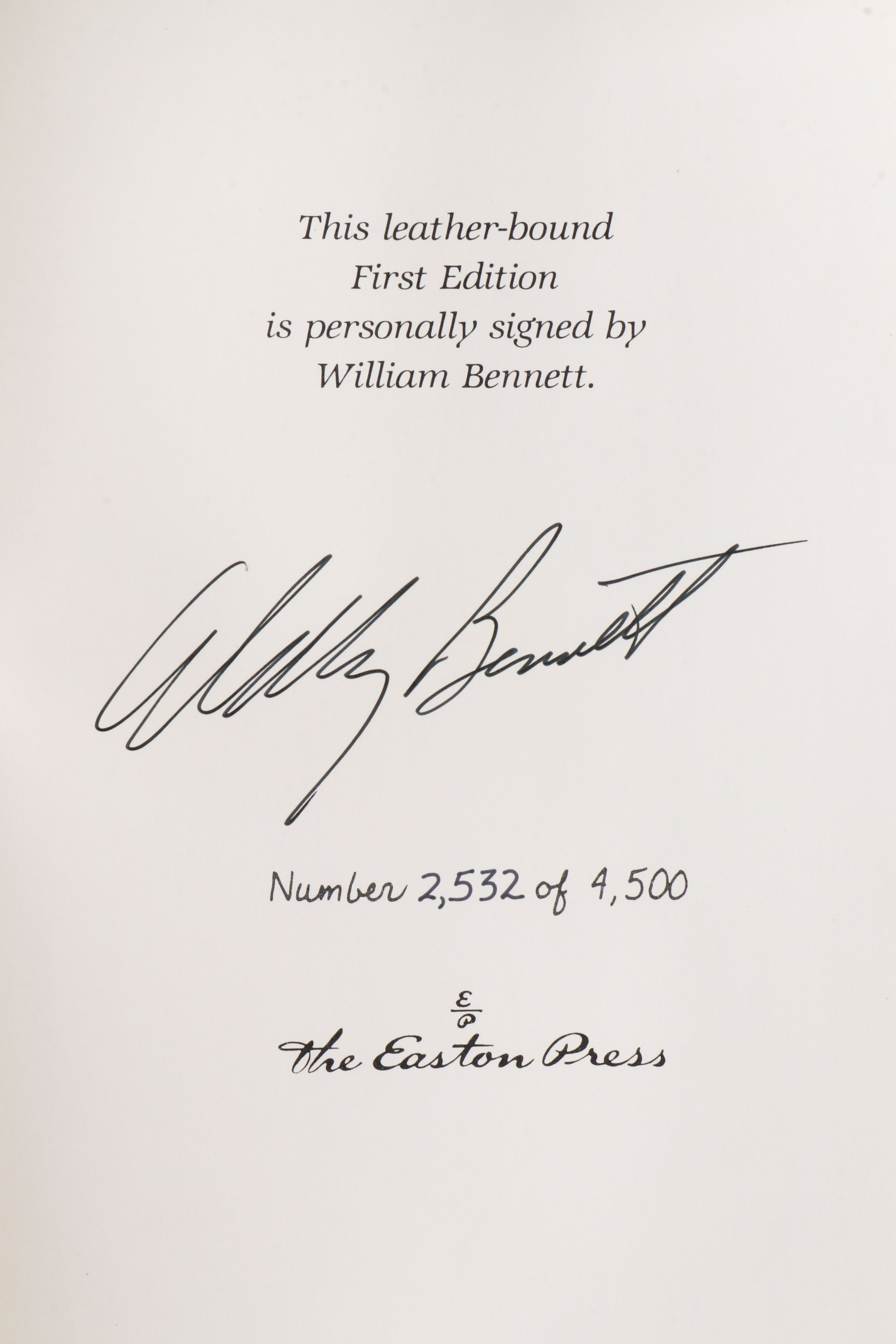 Signed First Edition "The Book of Virtues" and "The Moral Compass" by W. Bennett