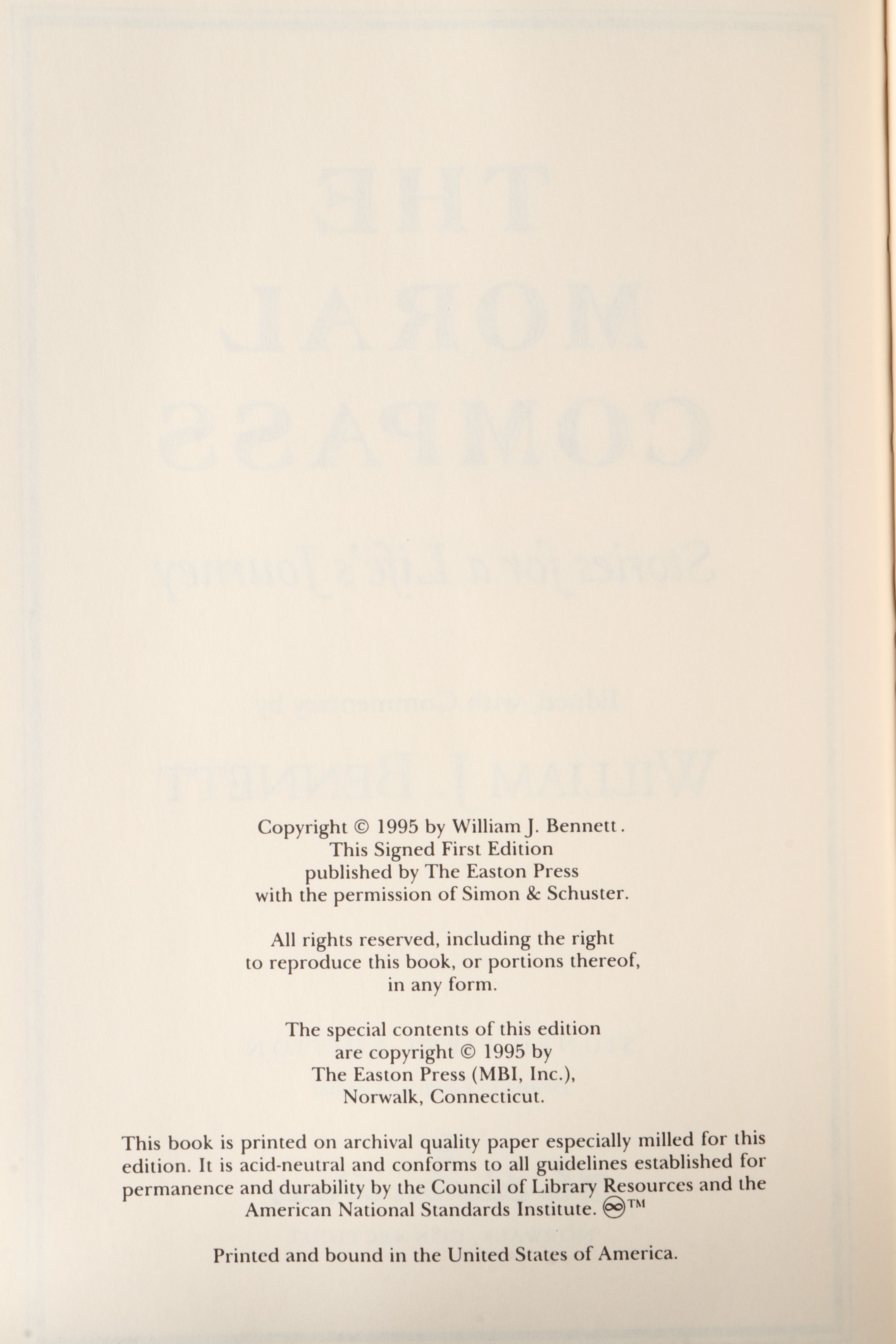 Signed First Edition "The Book of Virtues" and "The Moral Compass" by W. Bennett
