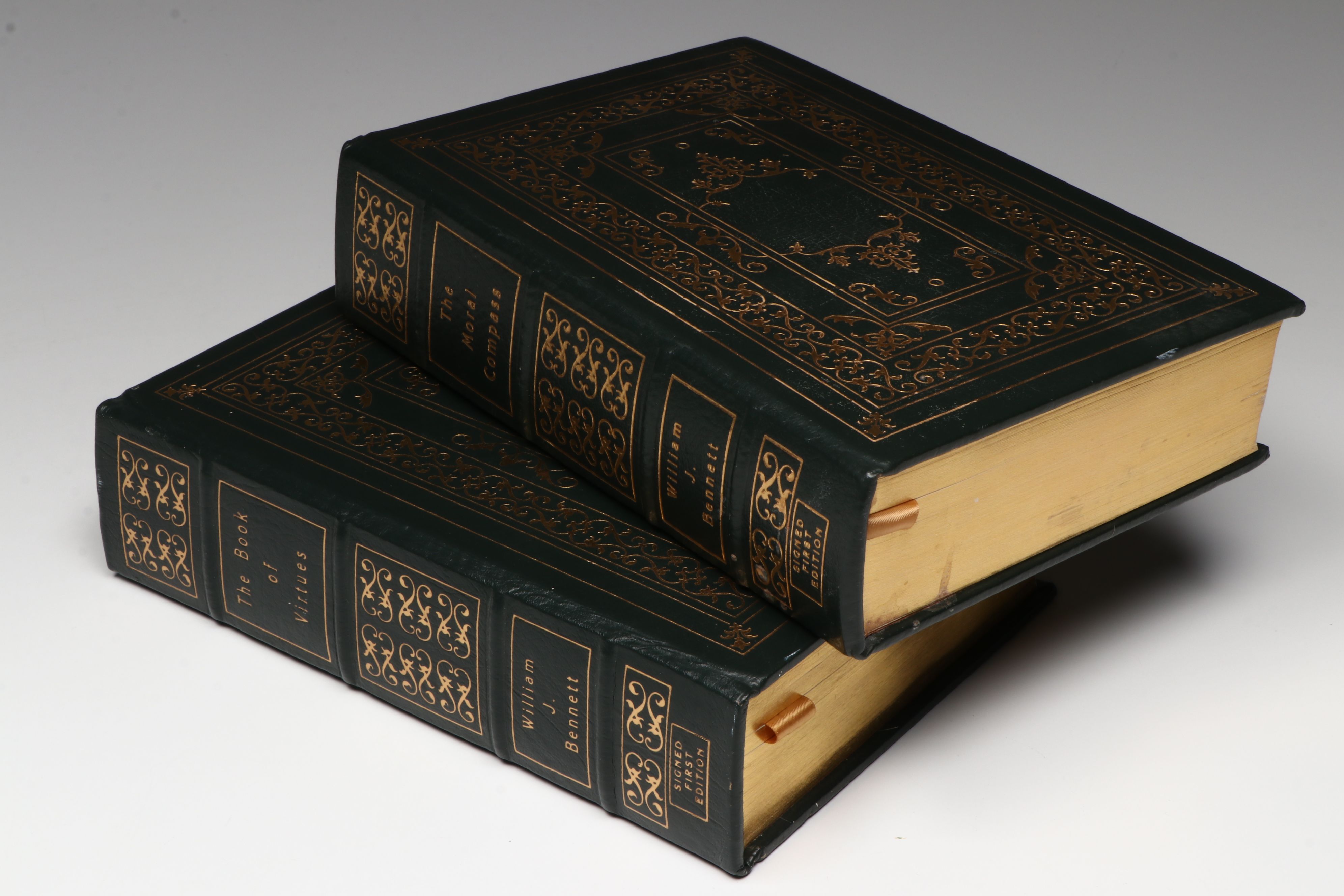 Signed First Edition "The Book of Virtues" and "The Moral Compass" by W. Bennett