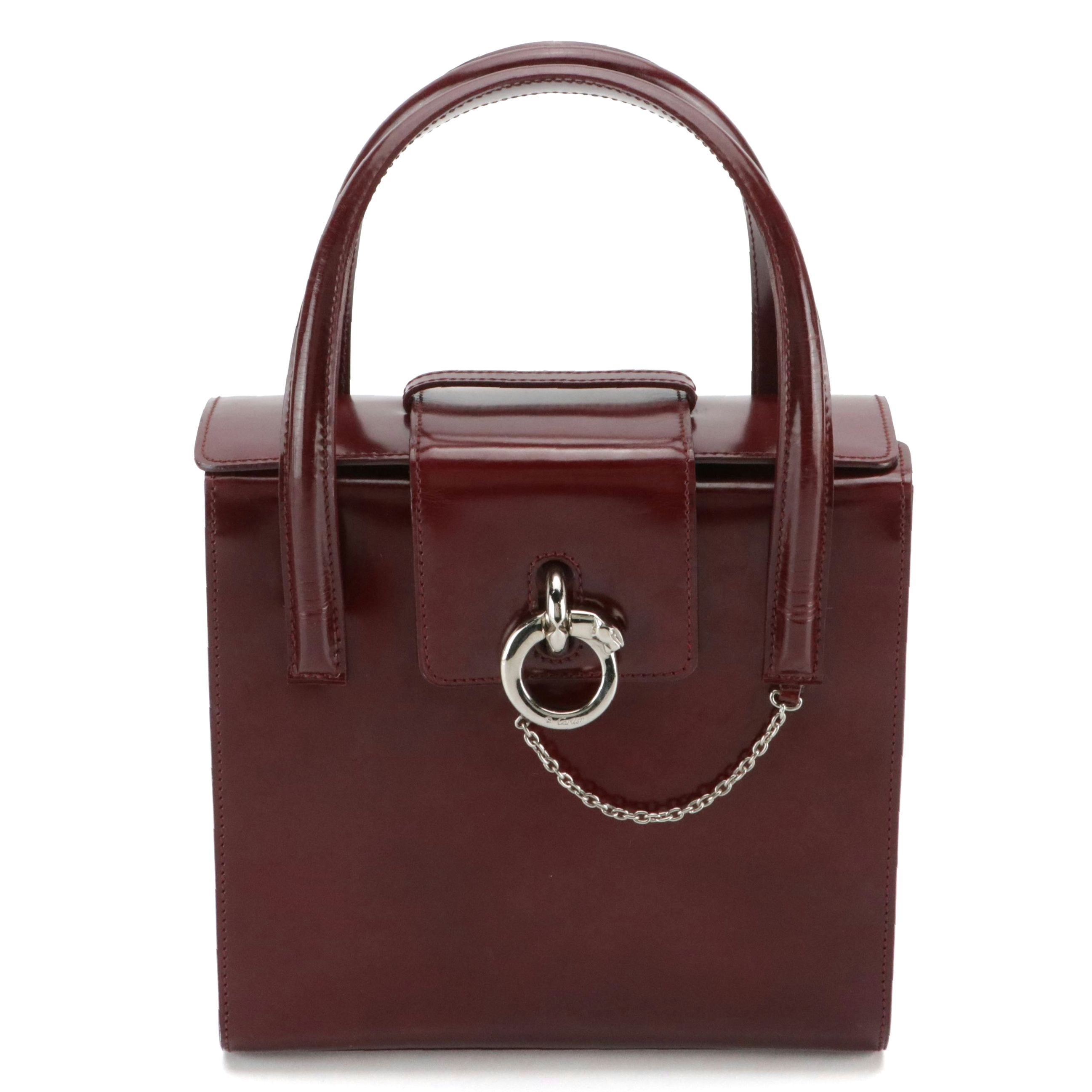 Cartier Panthère Top Handle Box Bag in Burgundy Patent Leather