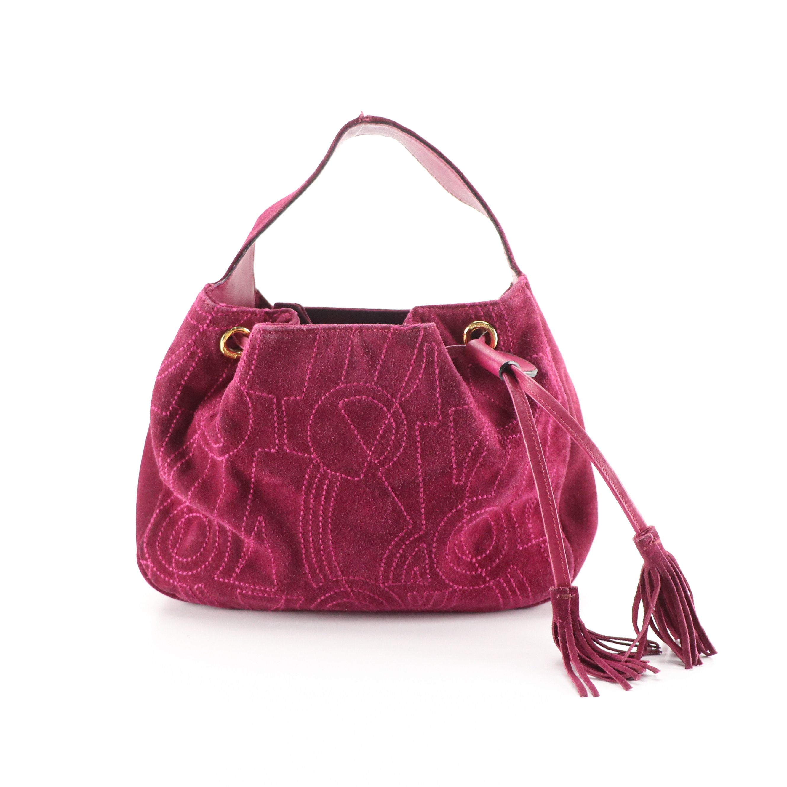 Salvatore Ferragamo Suede and Leather Drawstring Handbag with Tassel