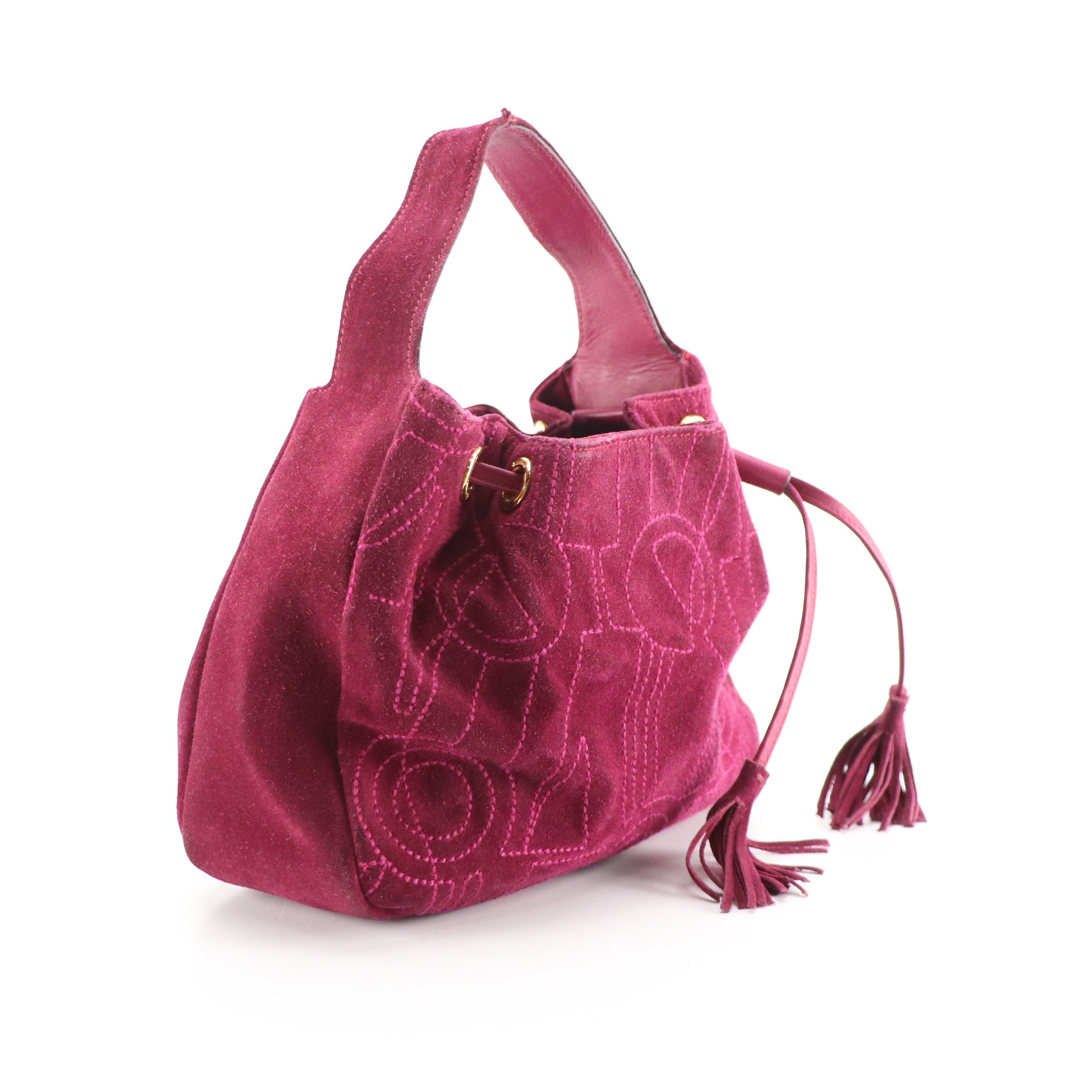 Salvatore Ferragamo Suede and Leather Drawstring Handbag with Tassel