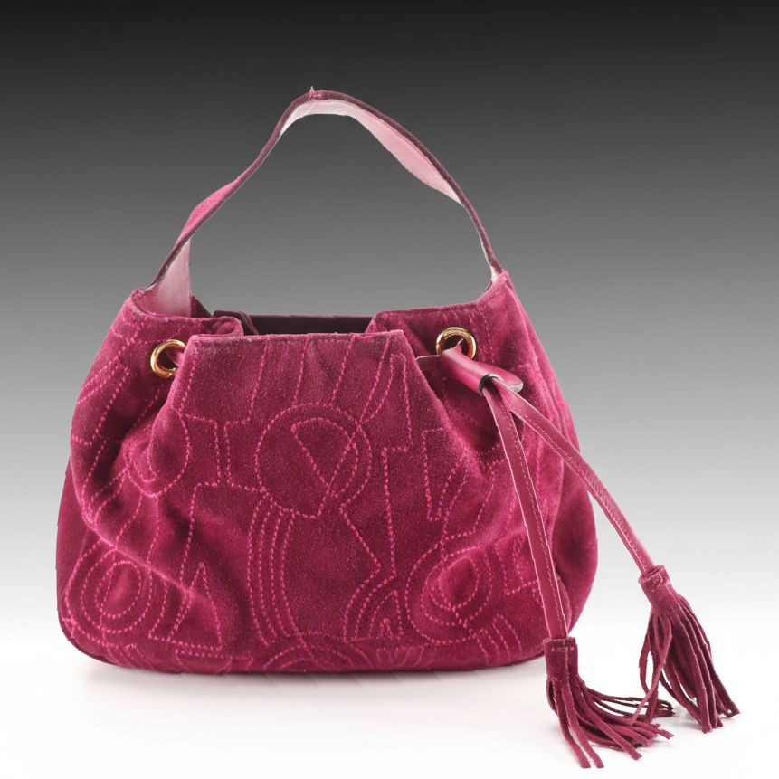 Salvatore Ferragamo Suede and Leather Drawstring Handbag with Tassel