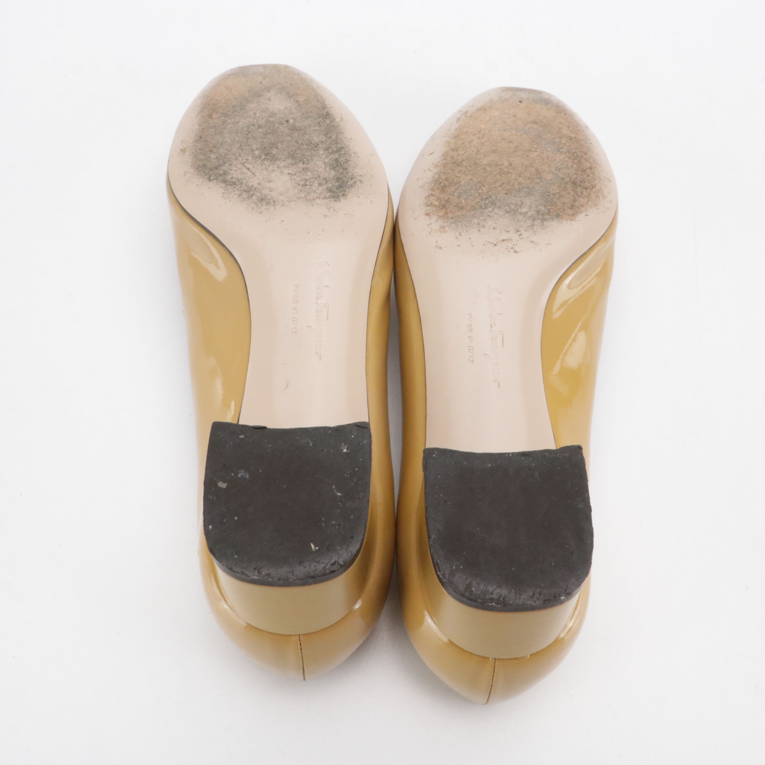 Salvatore Ferragamo Low-Heeled Shoes in Tan Patent Leather