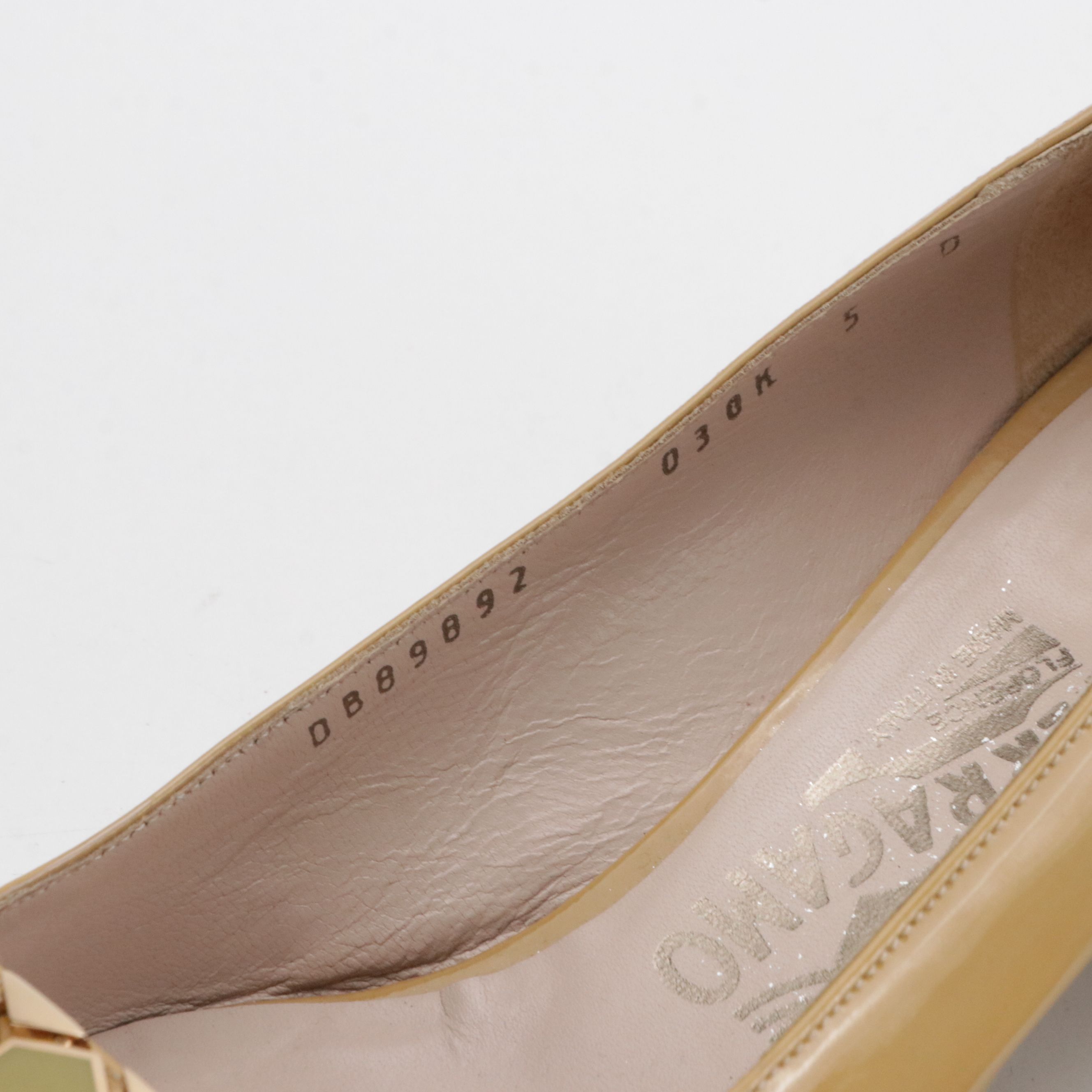 Salvatore Ferragamo Low-Heeled Shoes in Tan Patent Leather