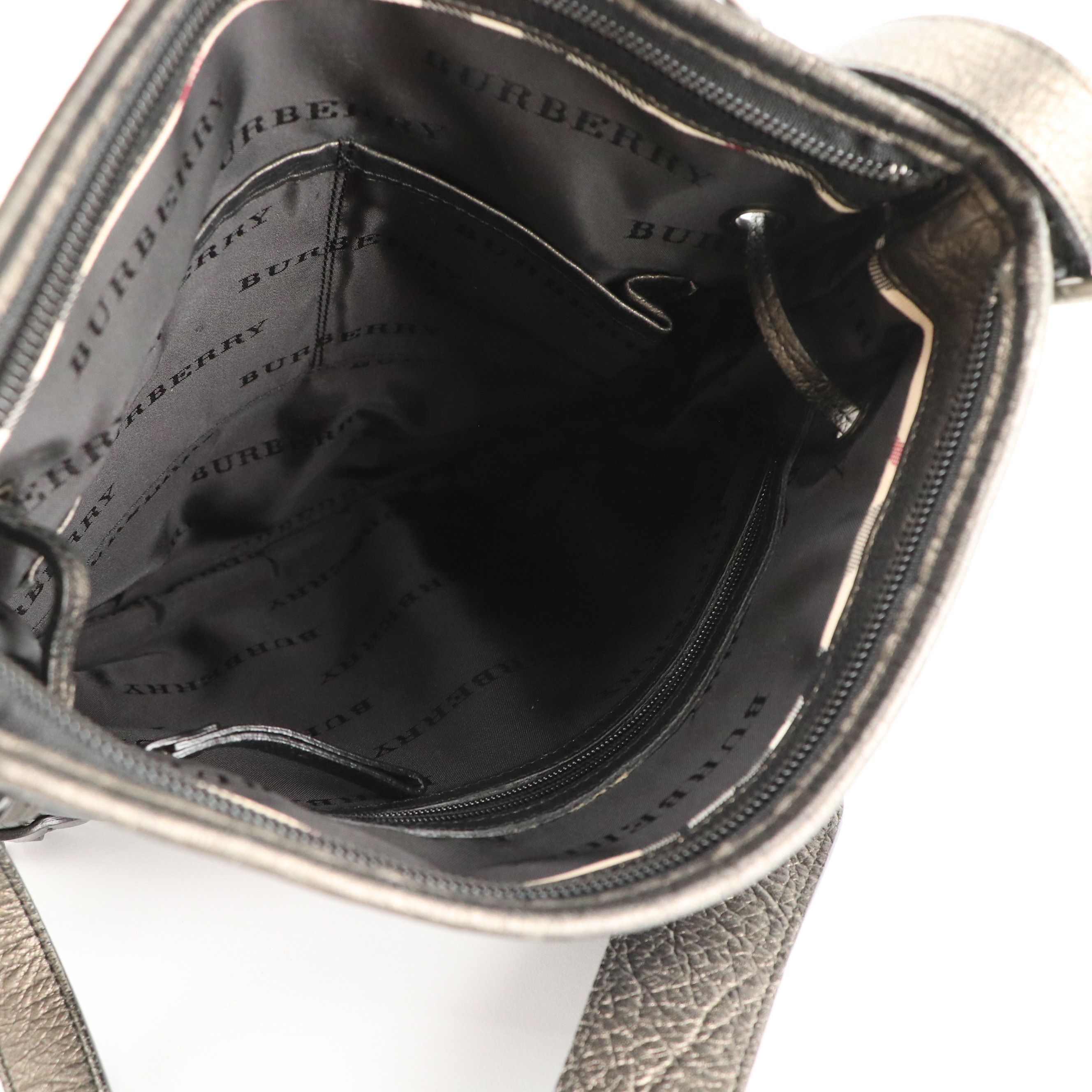 Burberry Satin and Grain Metallic Leather Shoulder Bag