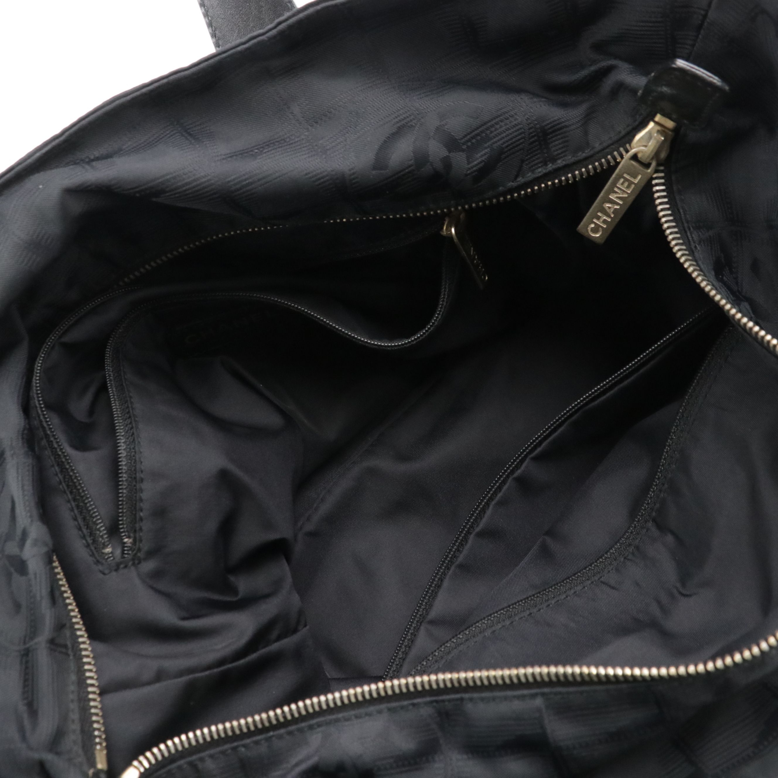 Chanel Large Travel Ligne Zip Tote in Black Nylon Jacquard and Leather Trim