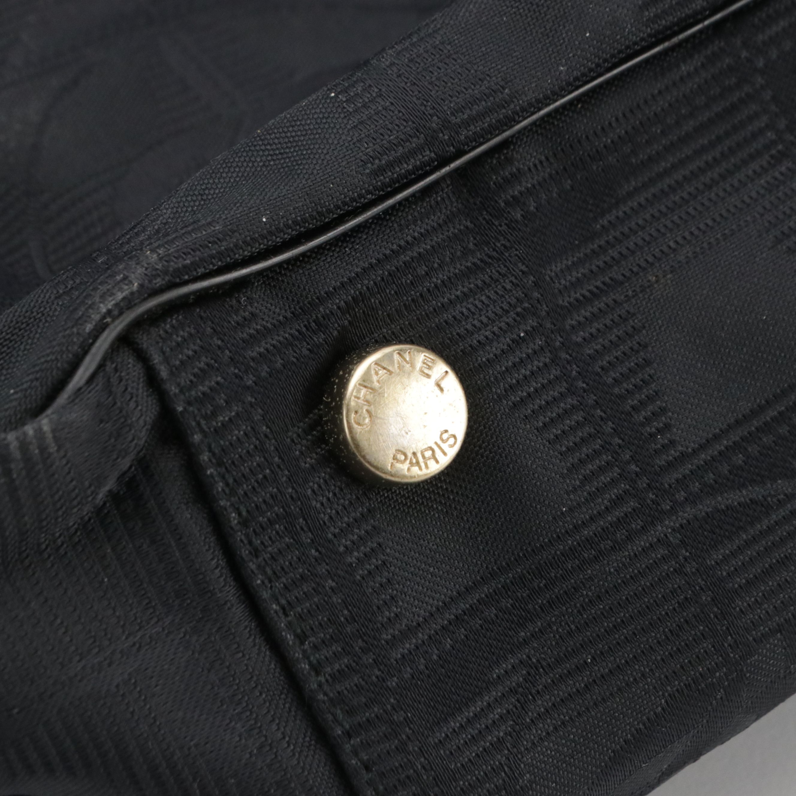 Chanel Large Travel Ligne Zip Tote in Black Nylon Jacquard and Leather Trim