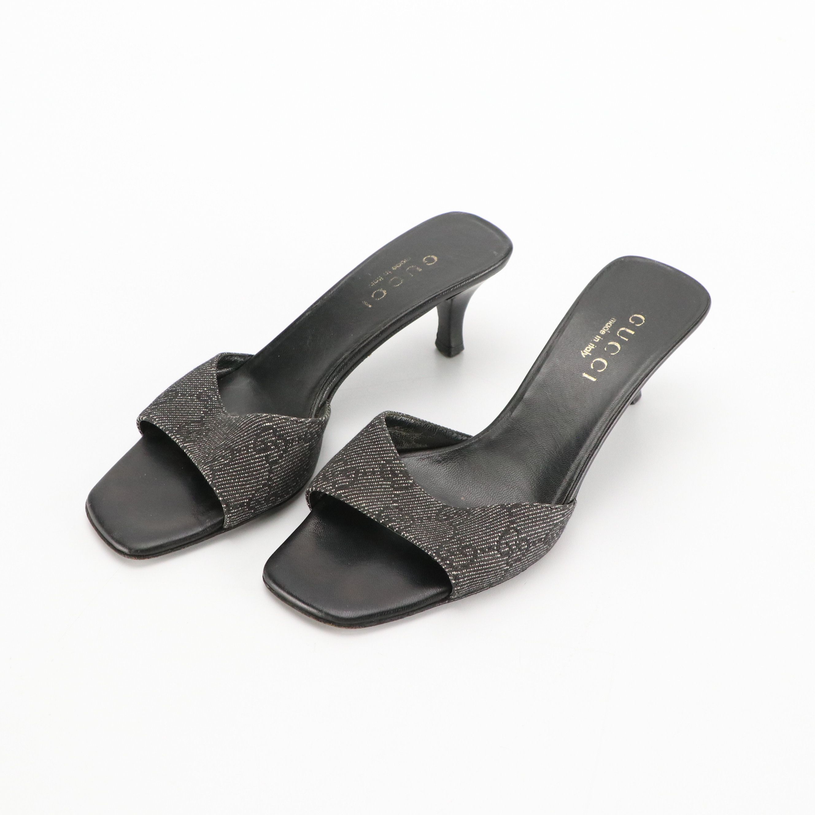 Gucci GG Jacquard and Leather Slide Sandals