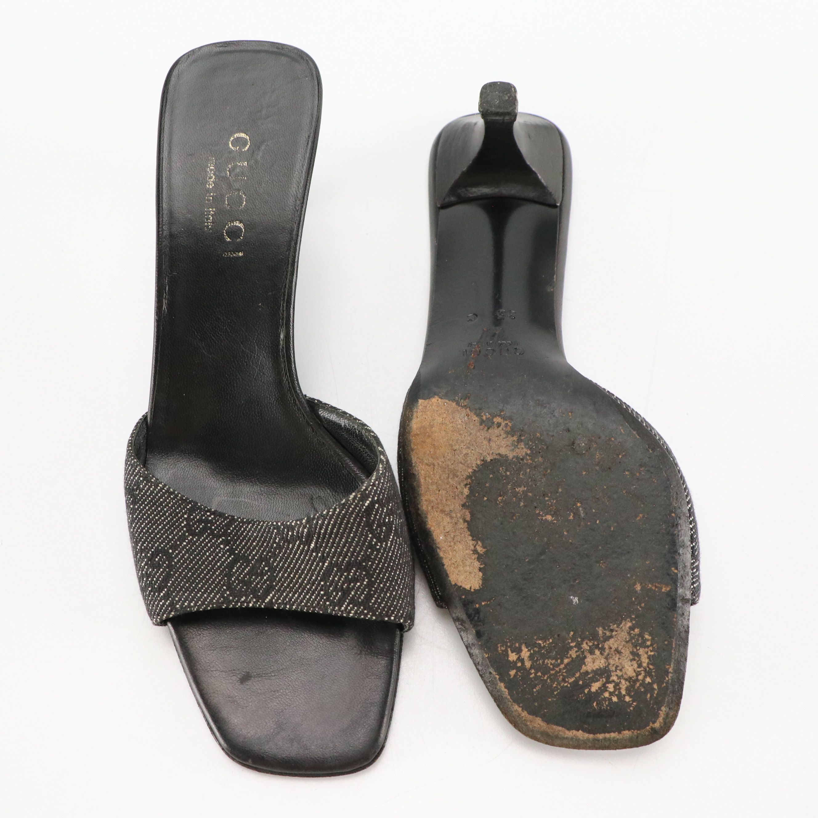 Gucci GG Jacquard and Leather Slide Sandals