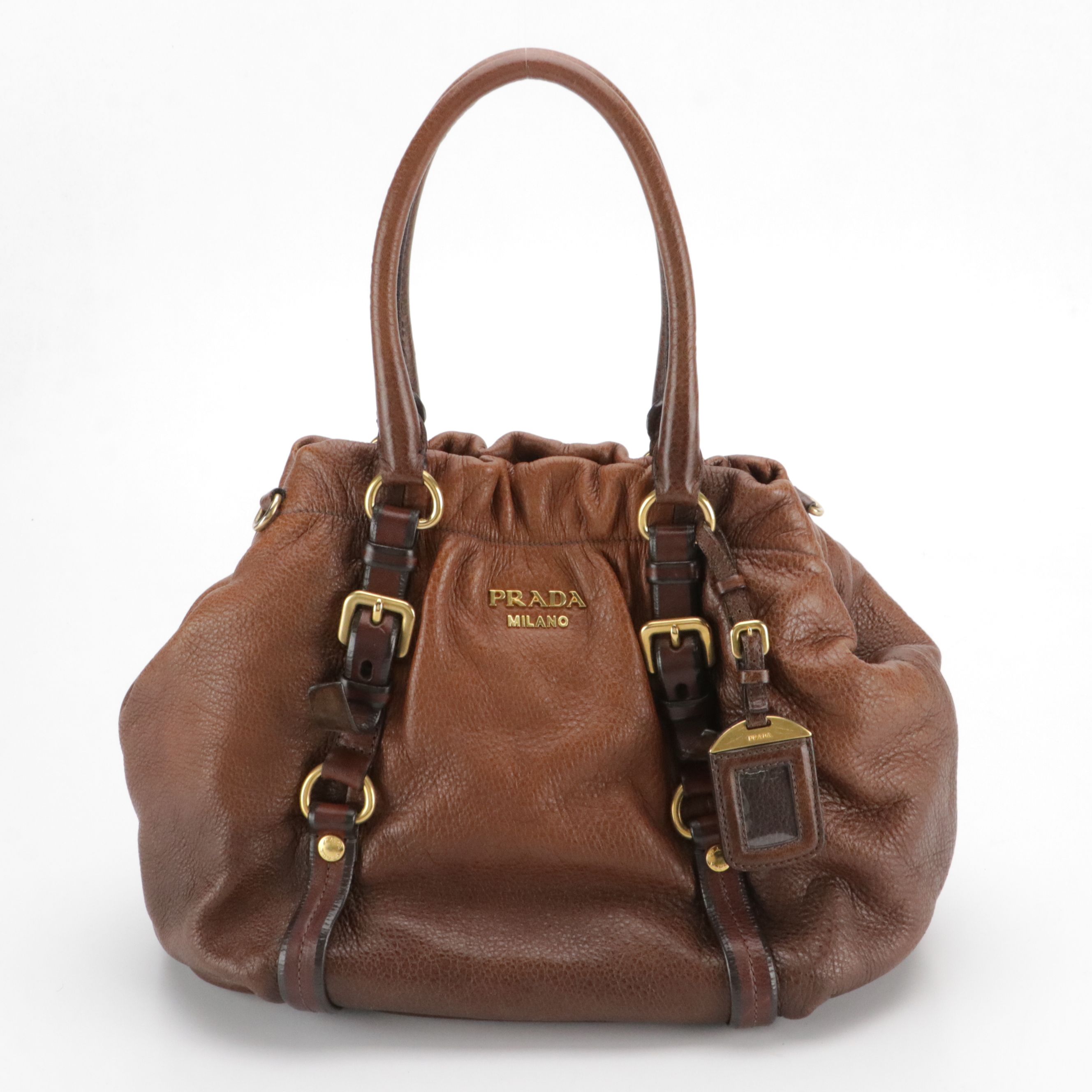 Prada Cervo Antik Deerskin Leather Two-Way Bag in Ombré Hazelnut Brown