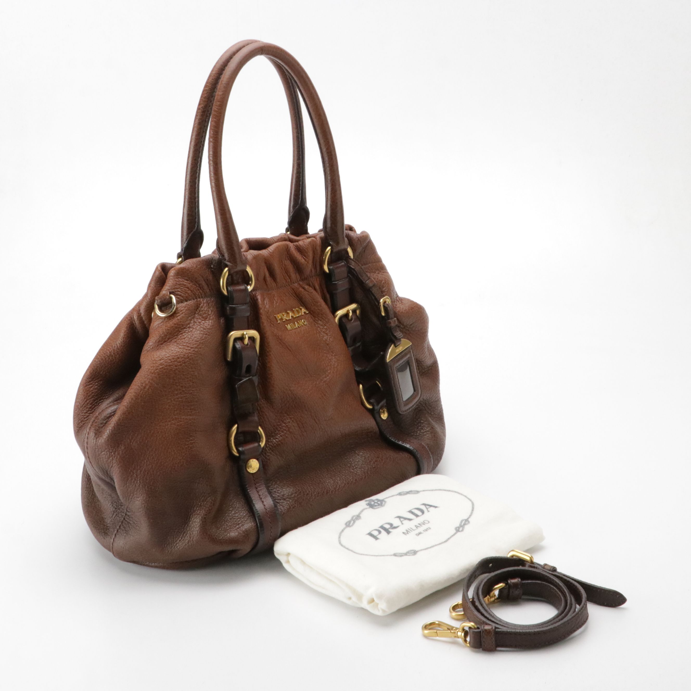 Prada Cervo Antik Deerskin Leather Two-Way Bag in Ombré Hazelnut Brown
