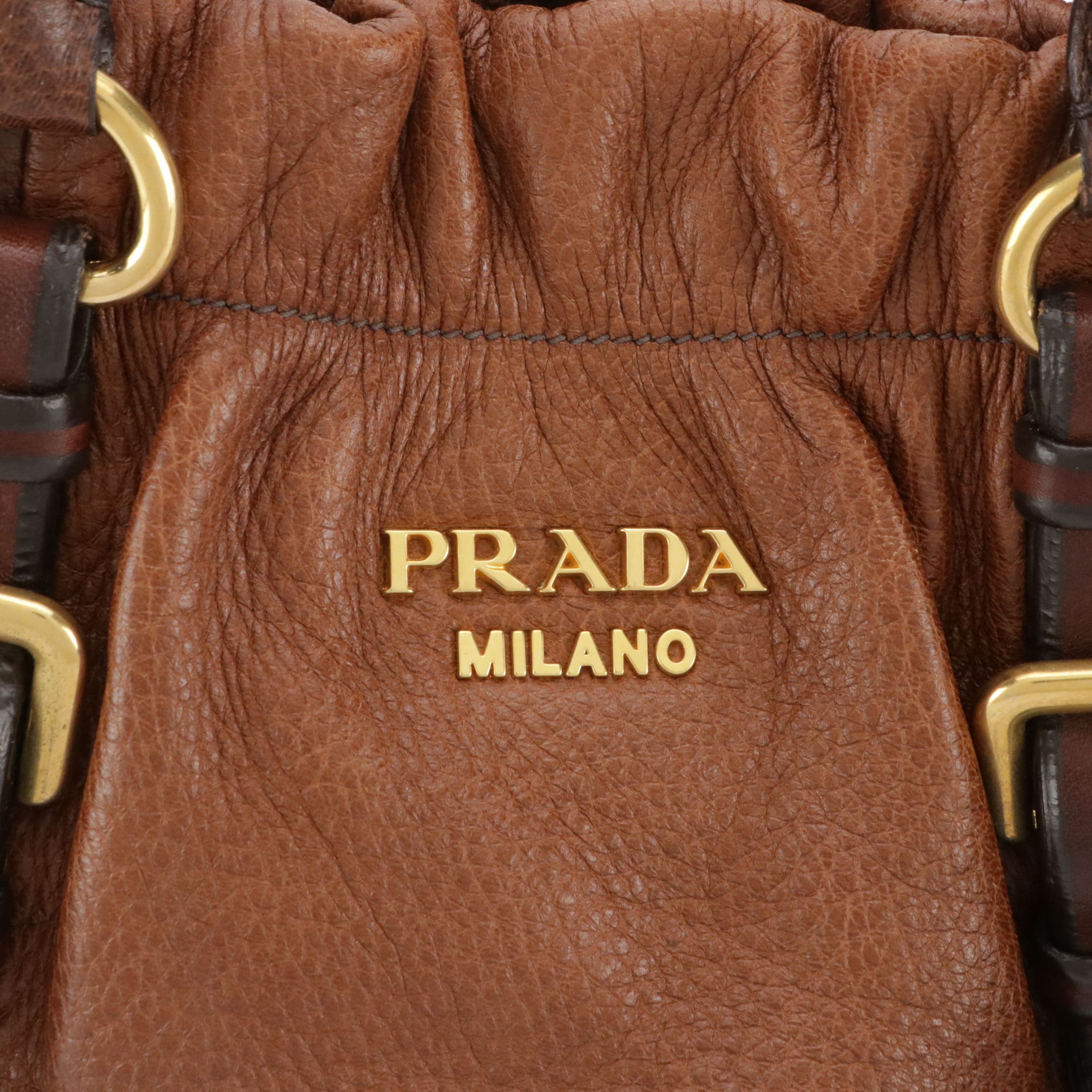 Prada Cervo Antik Deerskin Leather Two-Way Bag in Ombré Hazelnut Brown
