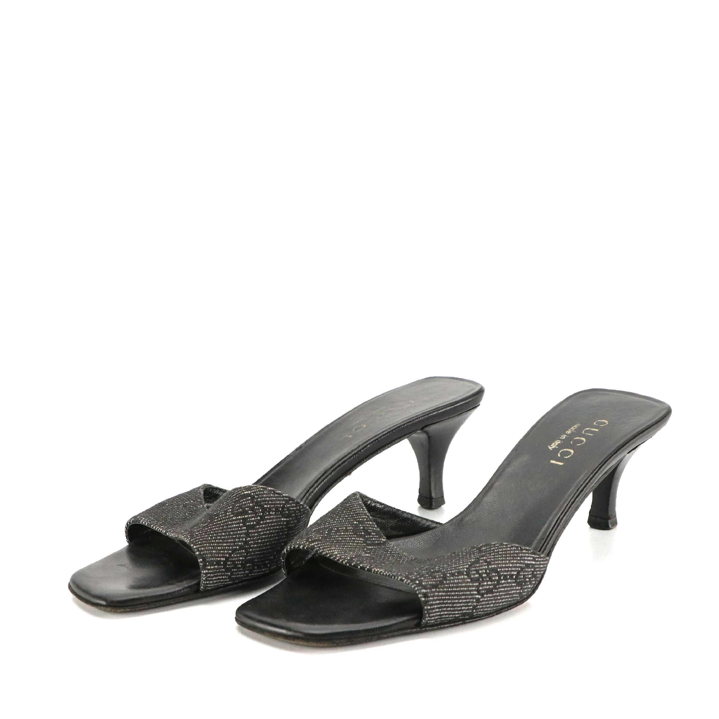 Gucci GG Jacquard and Leather Slide Sandals