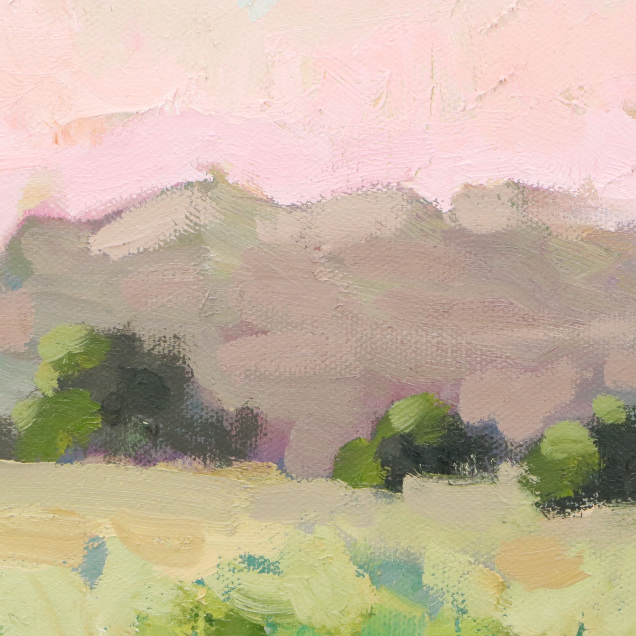 Sally Rosenbaum Impressionistic Oil Painting of Vineyard, 21st Century