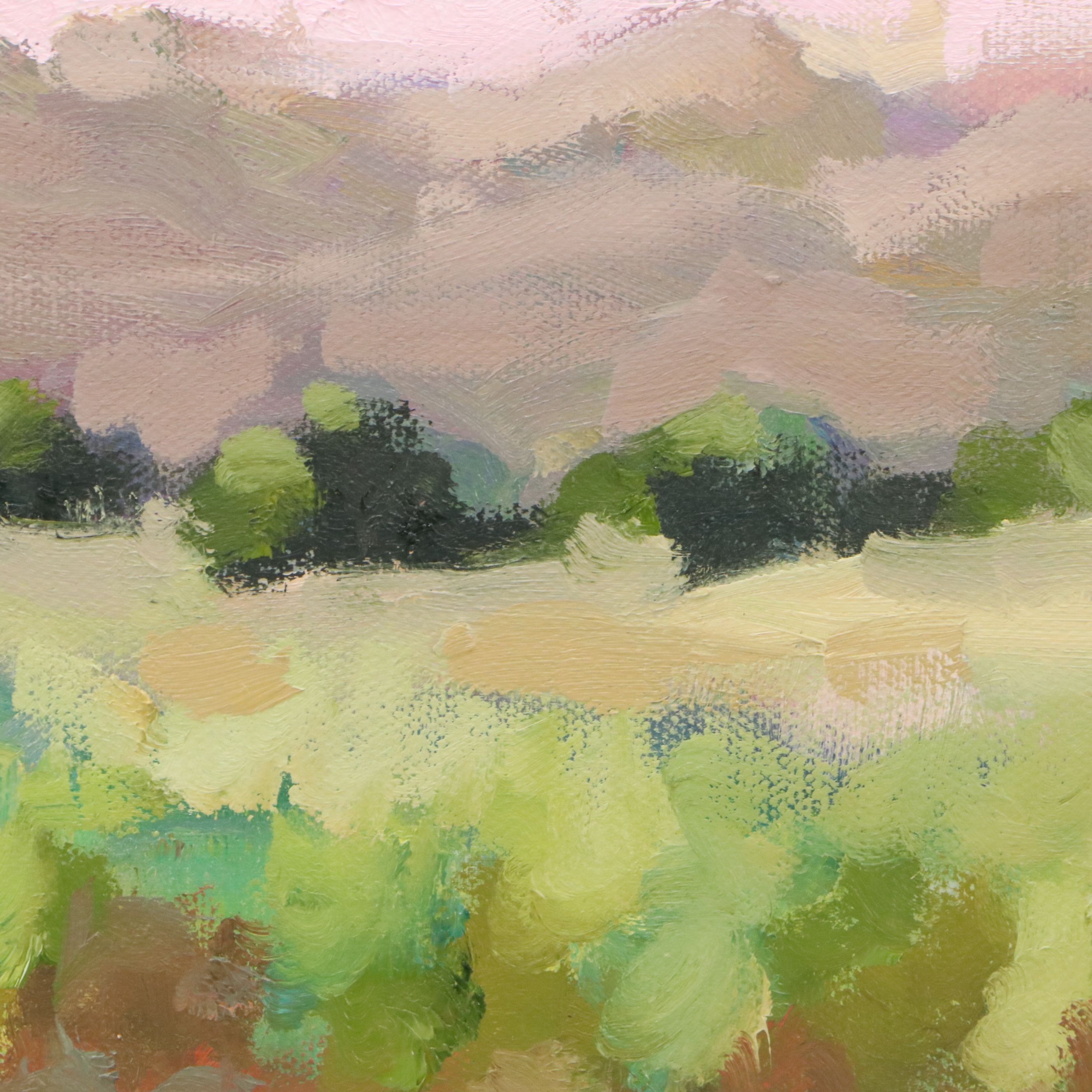 Sally Rosenbaum Impressionistic Oil Painting of Vineyard, 21st Century