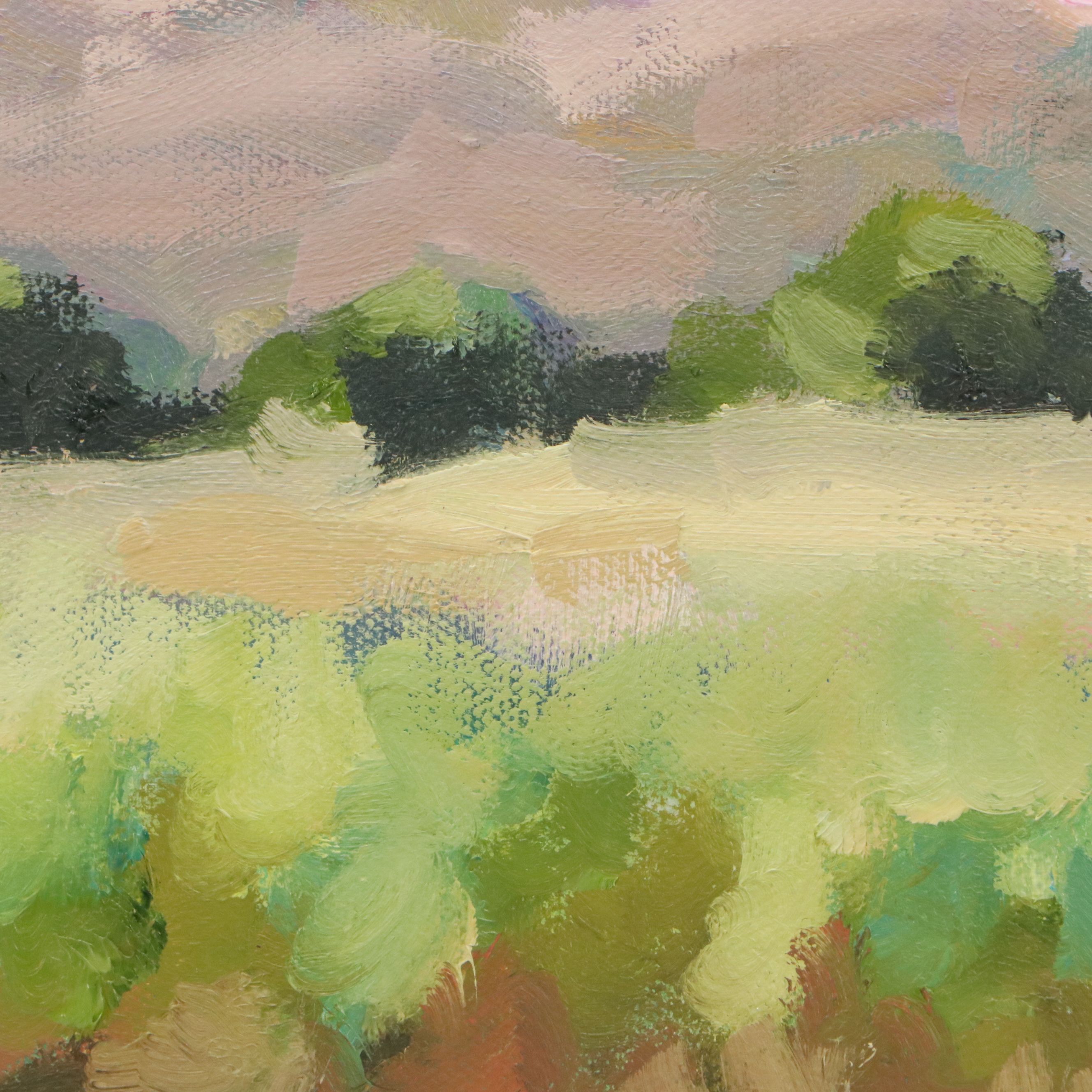 Sally Rosenbaum Impressionistic Oil Painting of Vineyard, 21st Century