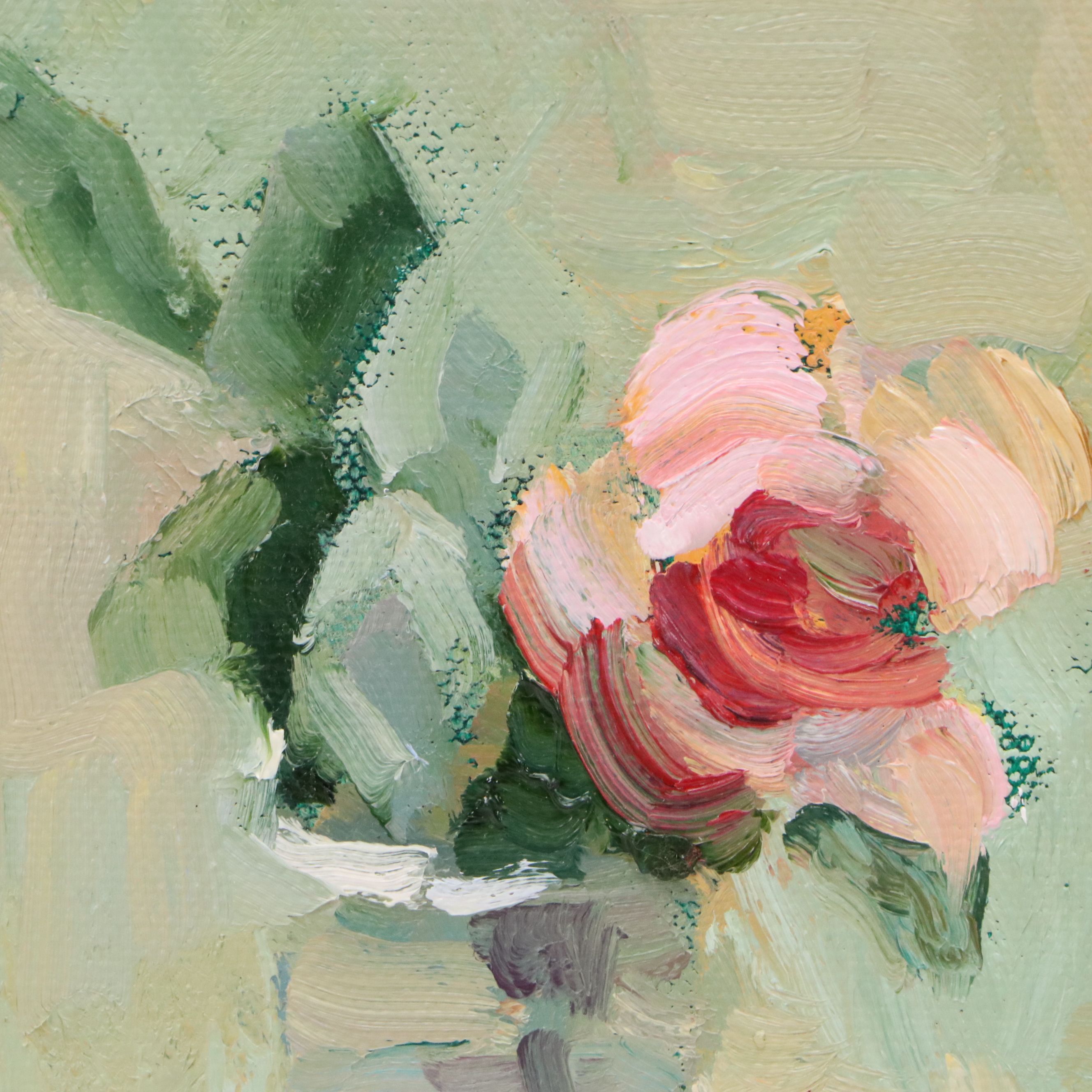 Sally Rosenbaum Oil Painting of Rose in Vase, 21st Century