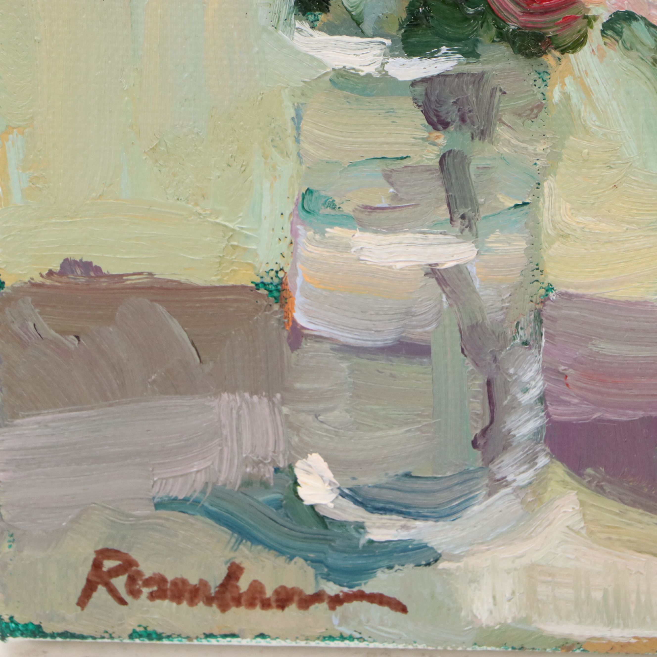 Sally Rosenbaum Oil Painting of Rose in Vase, 21st Century