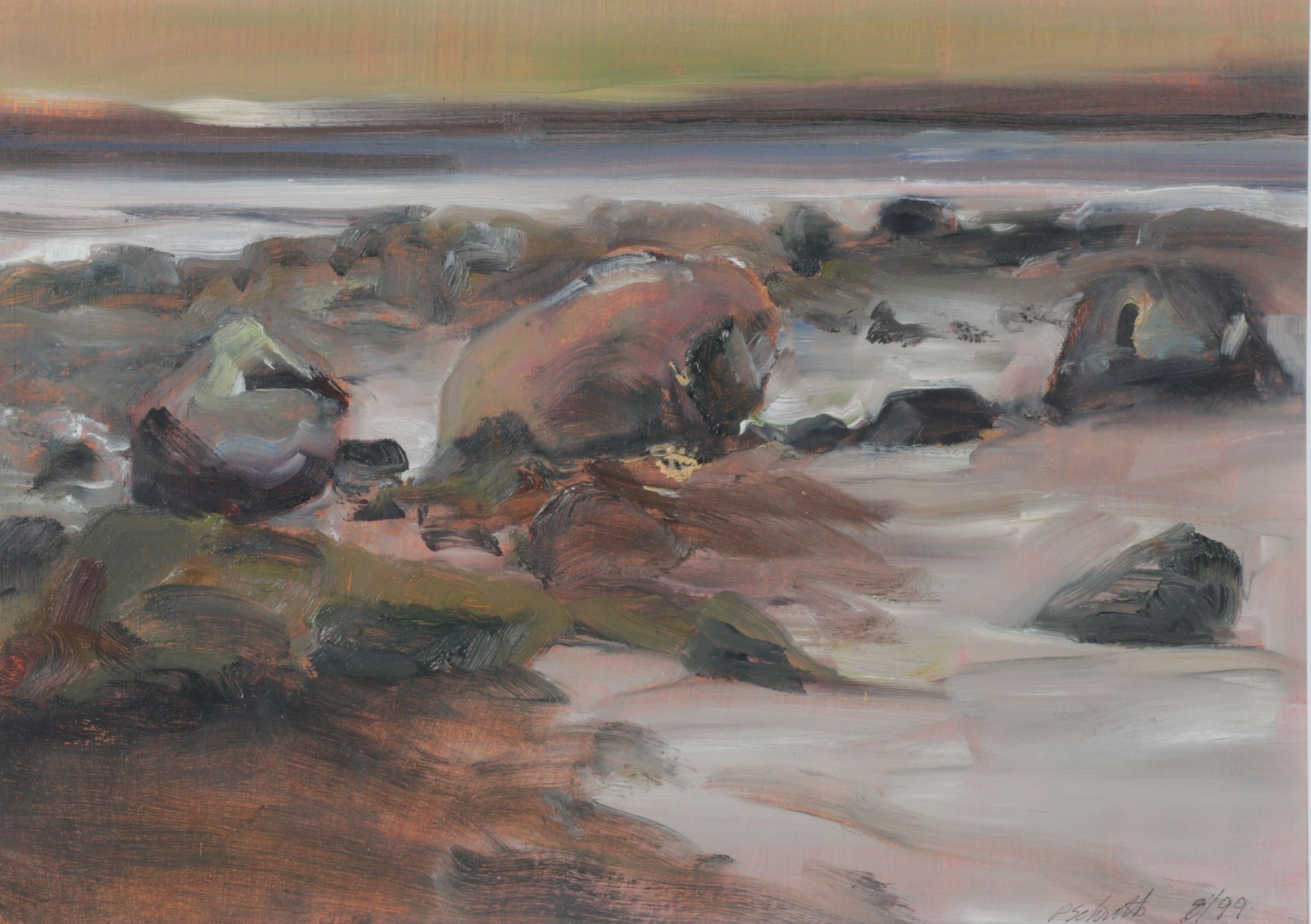 Peter Schroth Oil Painting "Seashore, Pink Light", 1999