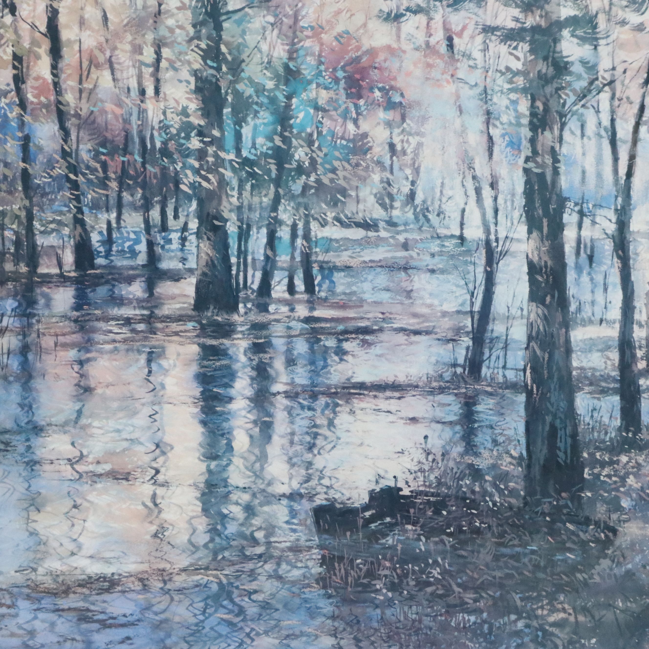 After Michael Schofield Offset Lithograph of Forest Stream, Late 20th Century