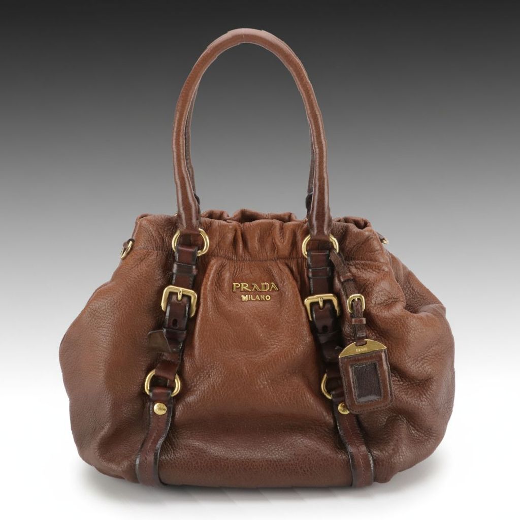 Prada Cervo Antik Deerskin Leather Two-Way Bag in Ombré Hazelnut Brown