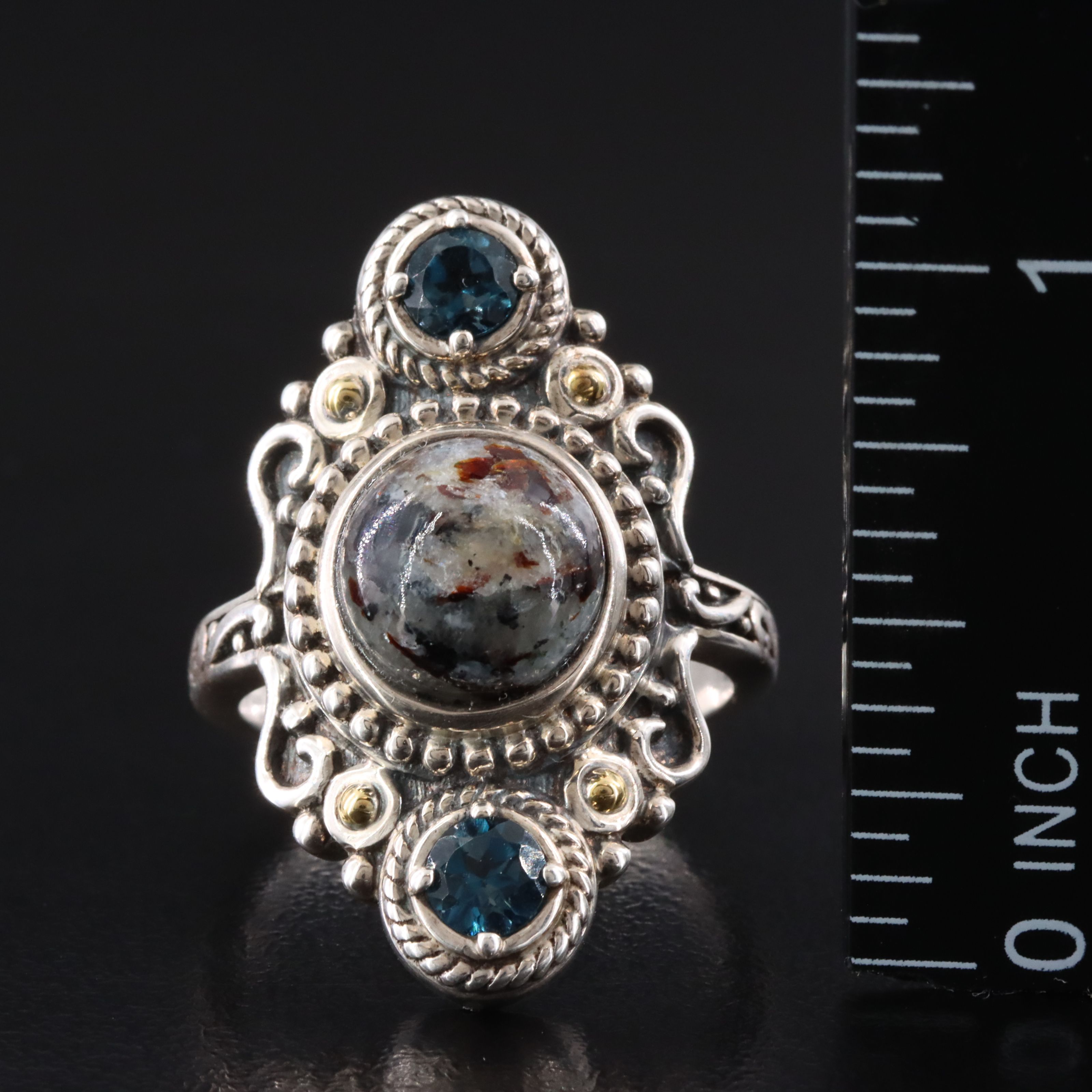 Sterling Opal and Topaz Ring