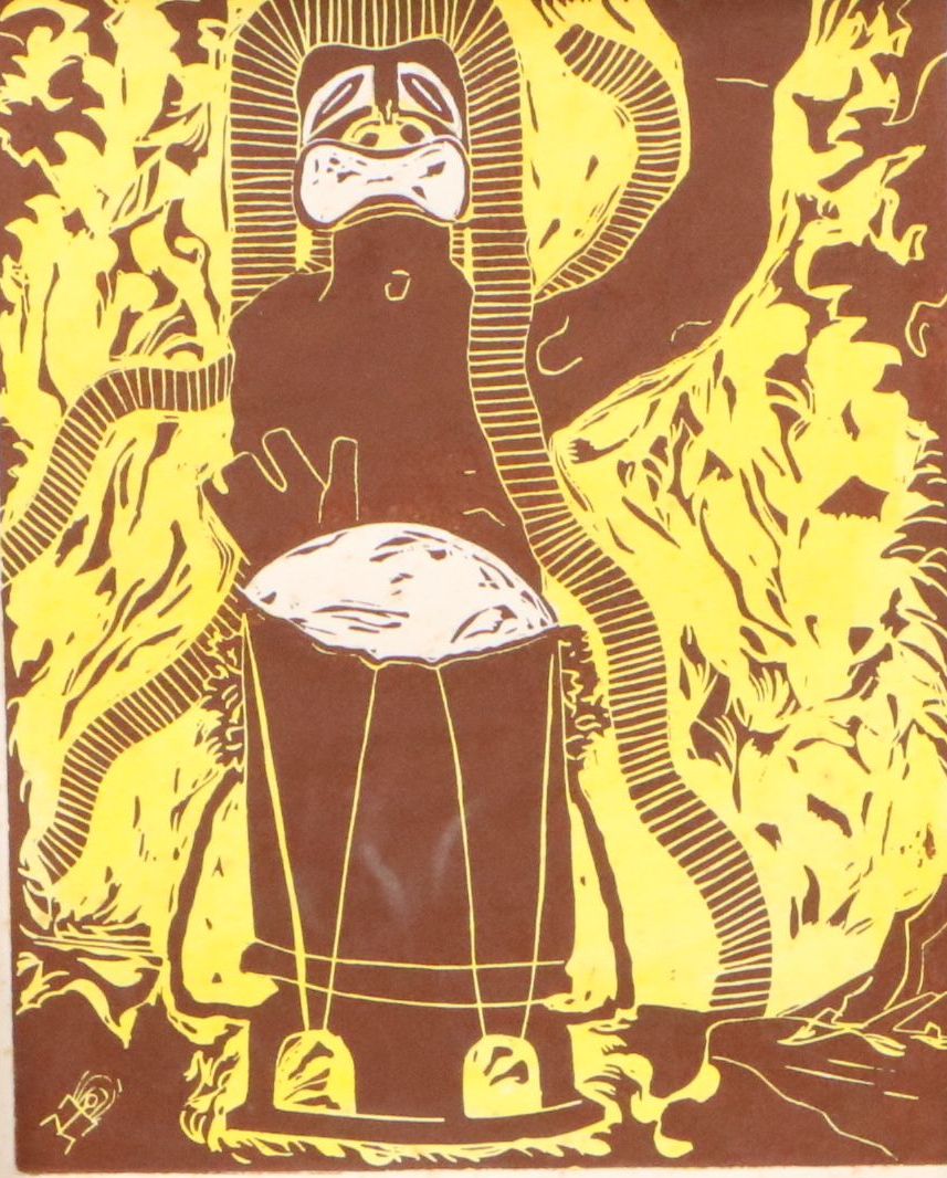 Herb Kawainui Kane Lithograph "Kane Creates the Big Island," 1980