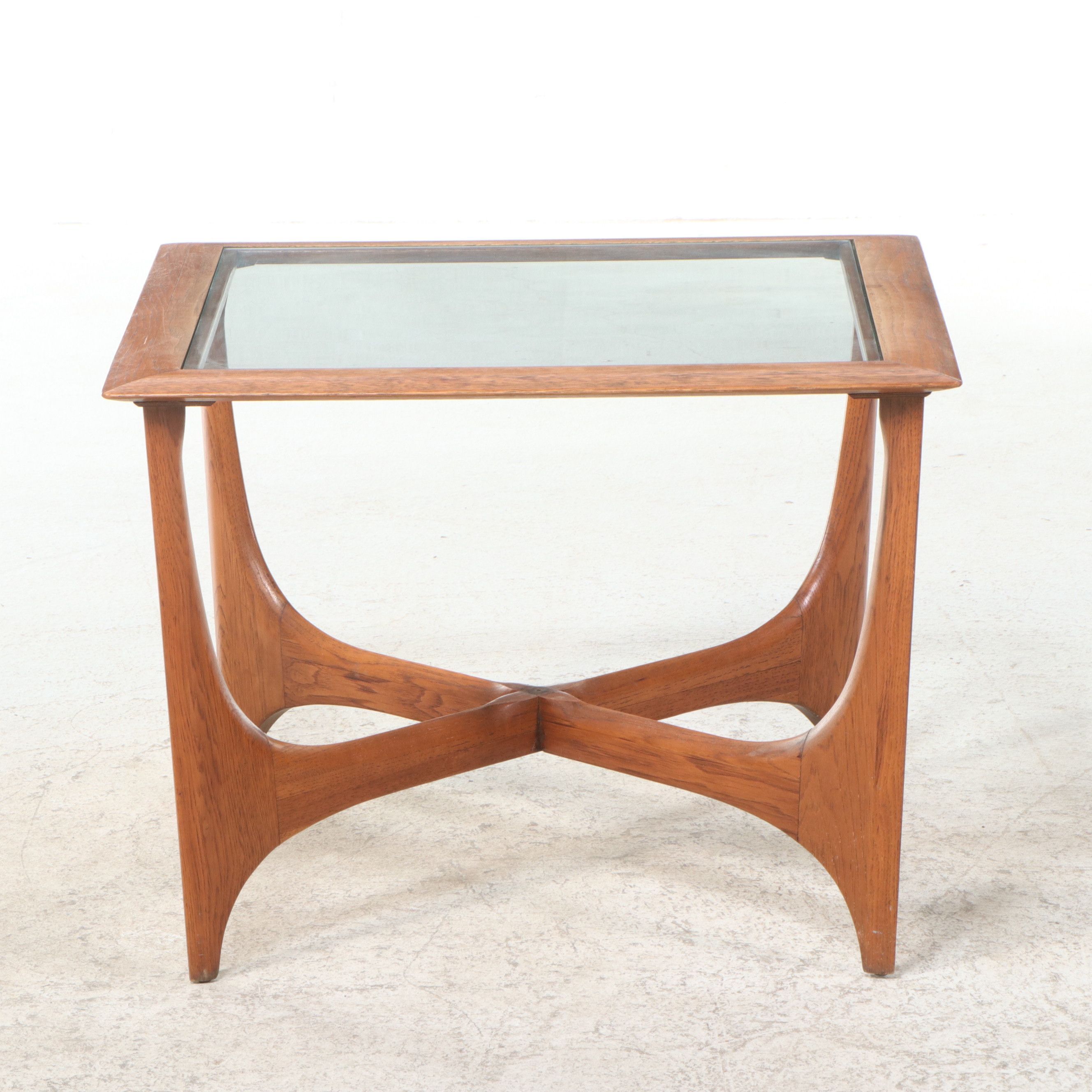 Lane Mid Century Modern "Silhouette" Walnut Glass Top Side Table