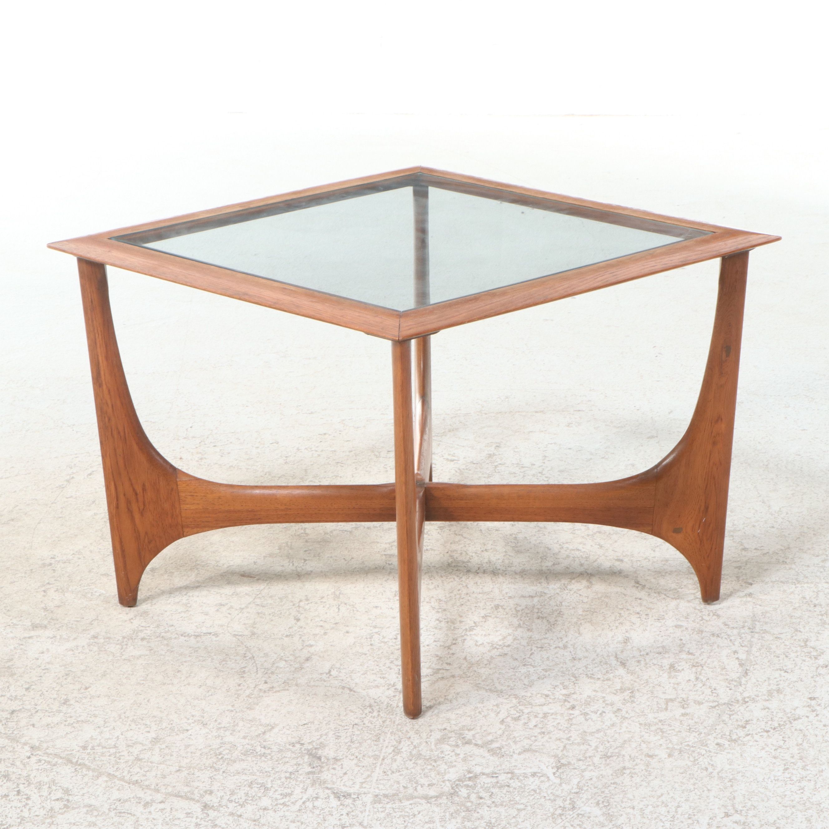Lane Mid Century Modern "Silhouette" Walnut Glass Top Side Table