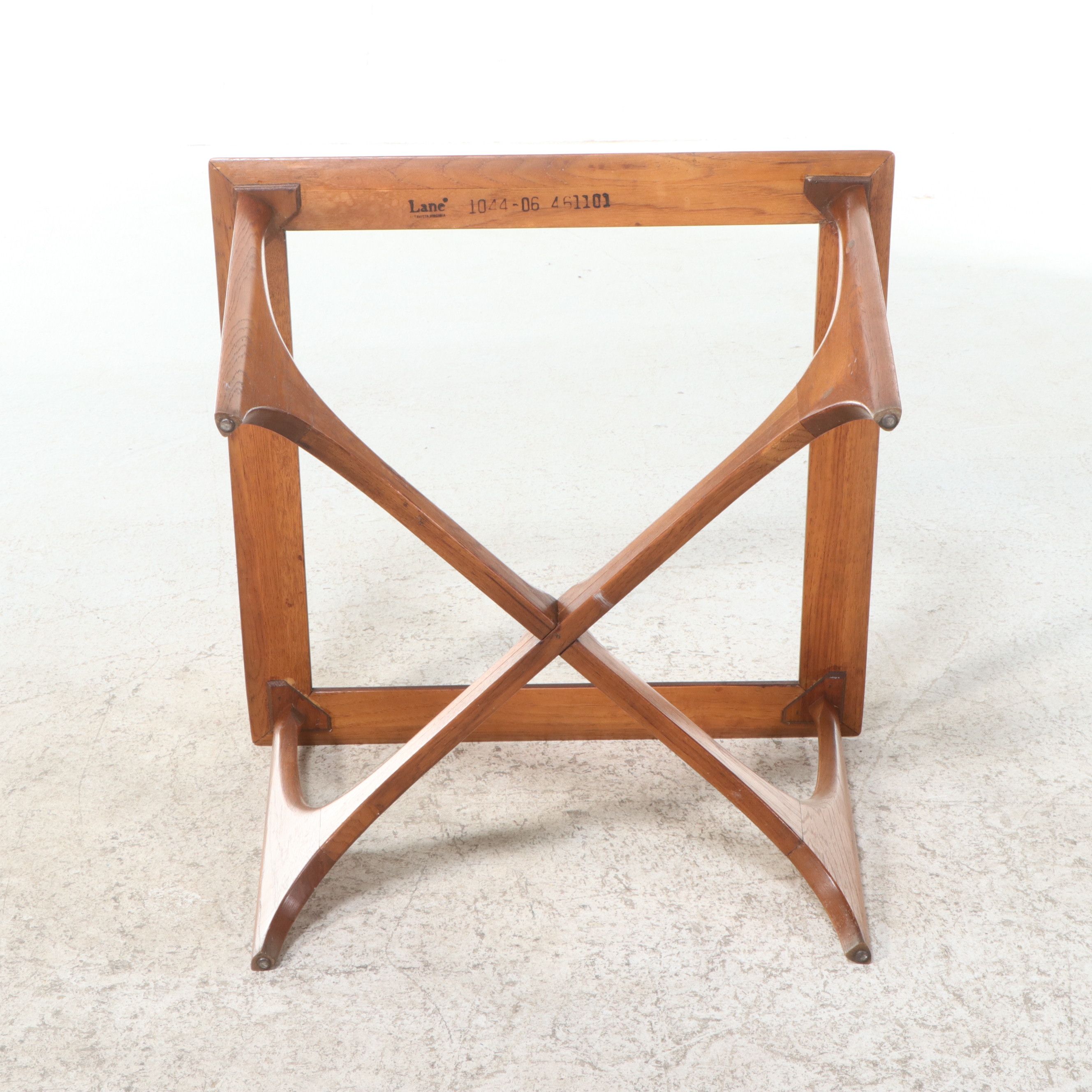 Lane Mid Century Modern "Silhouette" Walnut Glass Top Side Table