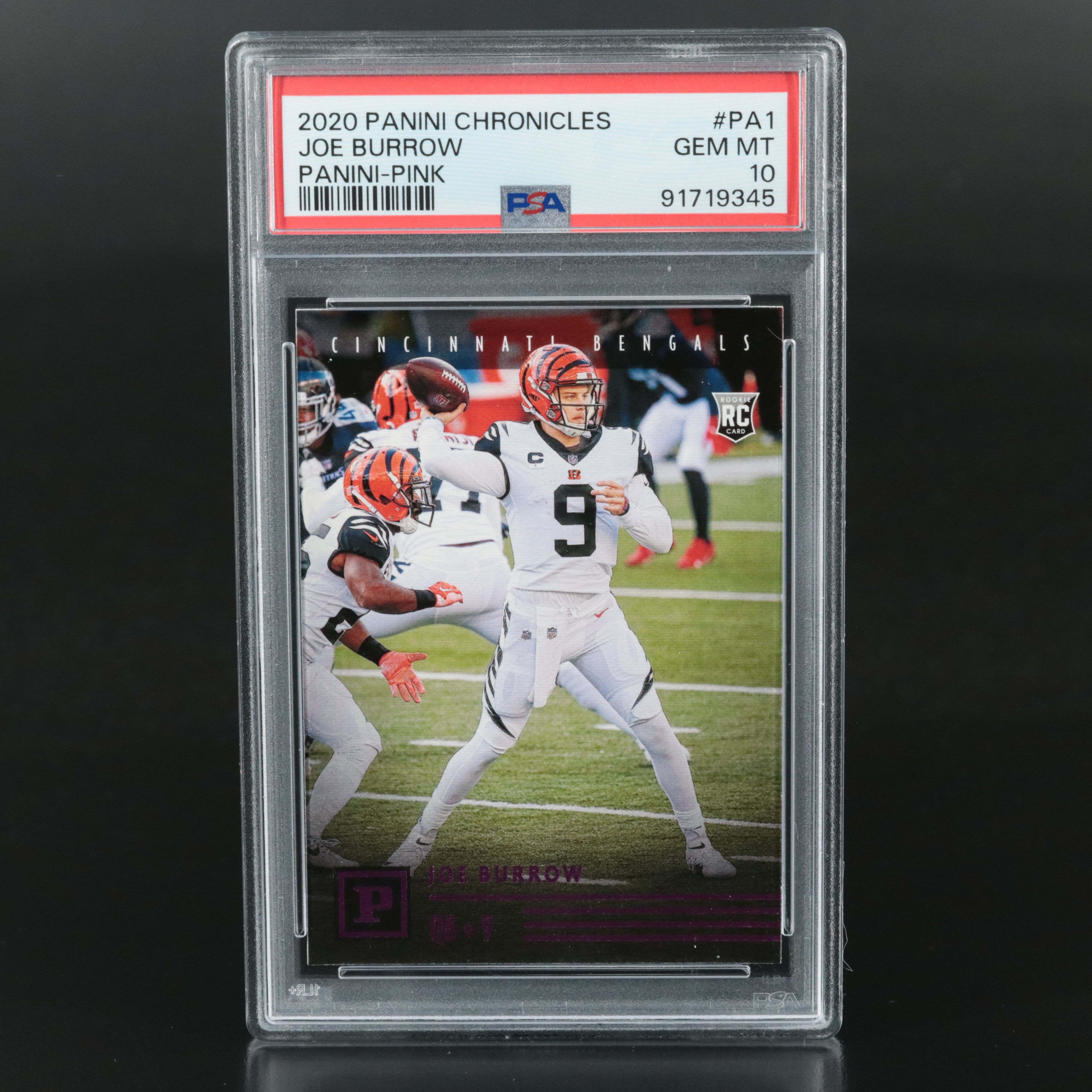 2020 Chronicles Joe Burrow Panini Pink Rookie Card Graded PSA 10