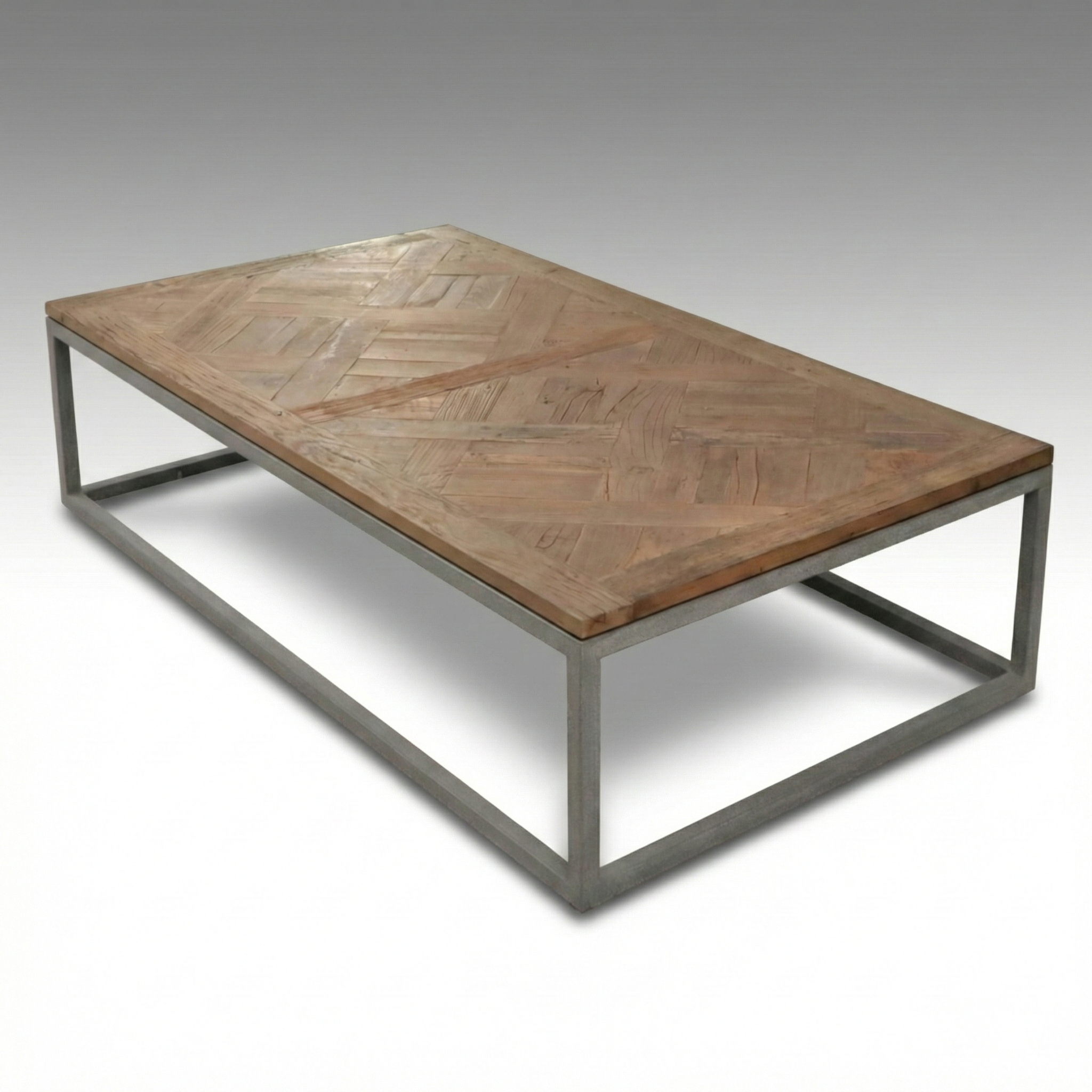 Industrial Style Parquet Wood Top Metal Coffee Table