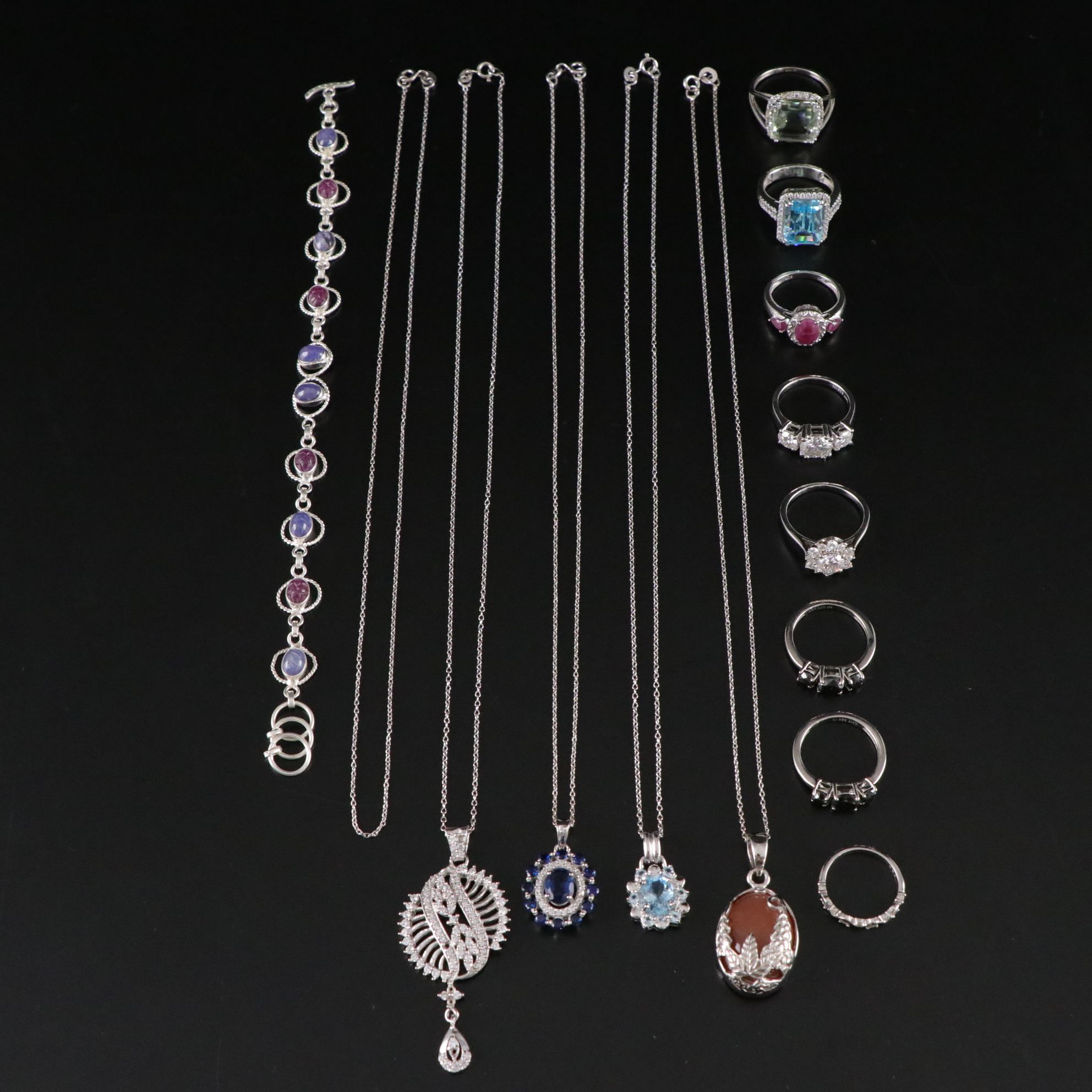 14 Assorted Sterling Silver Rings and Necklaces