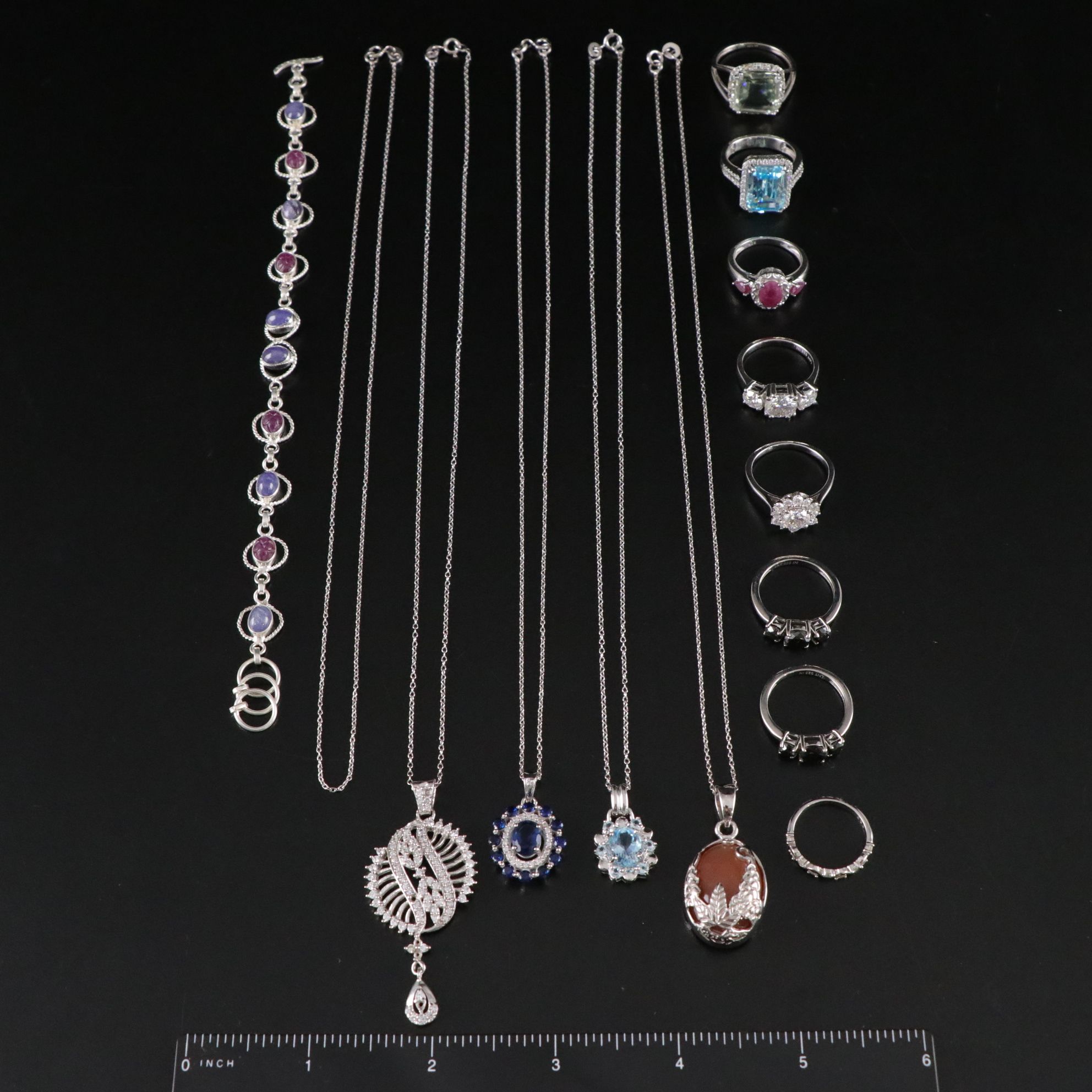 14 Assorted Sterling Silver Rings and Necklaces
